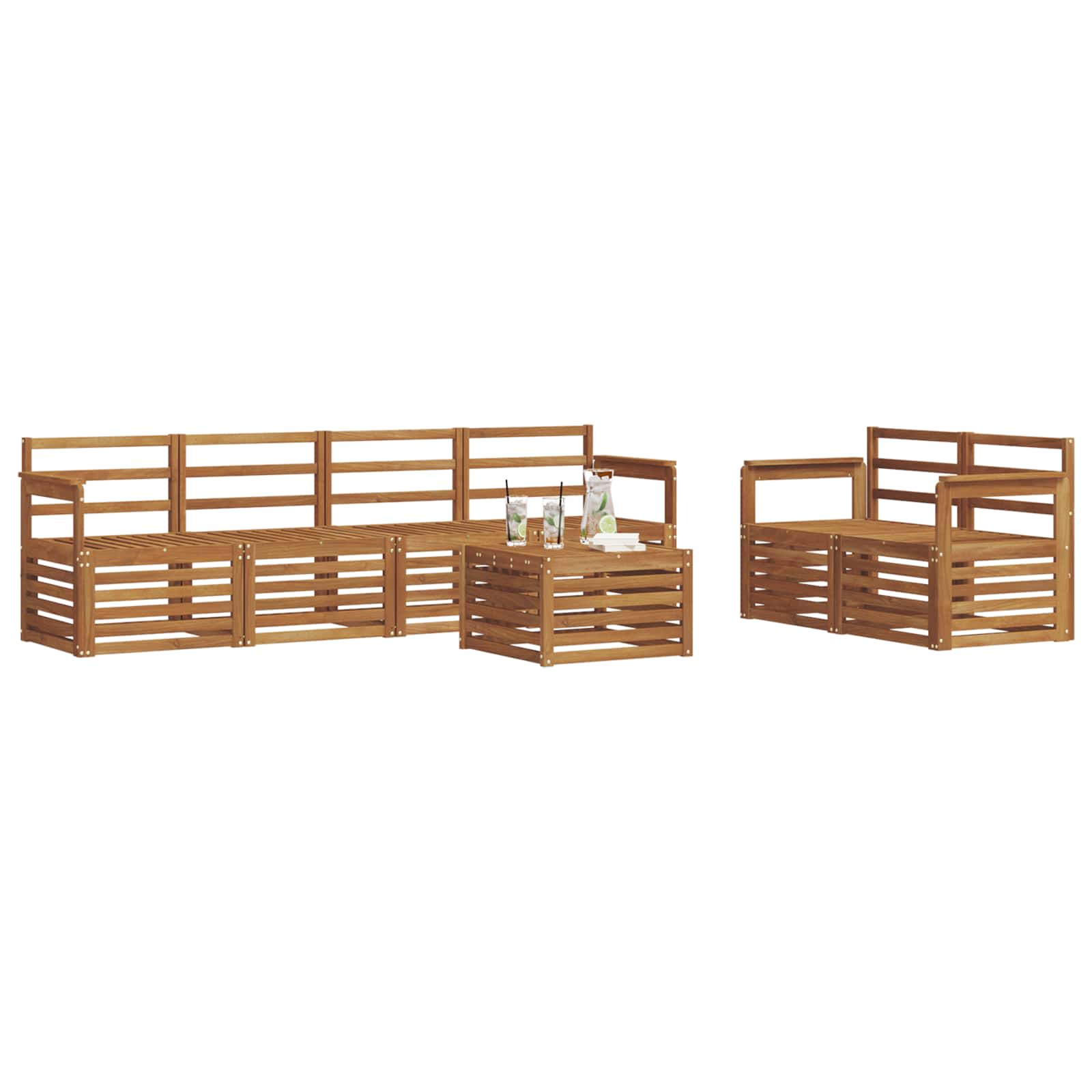 Buiten bankenset 7 pcs Naturel Massief Acaciahout – afbeelding 3