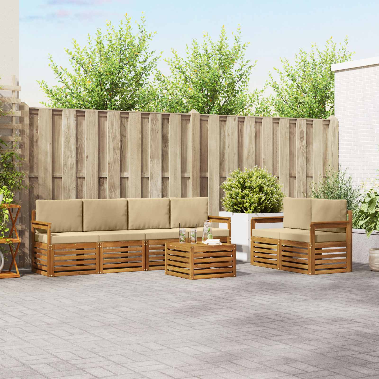 Buiten bankenset 7 pcs Natuurlijk en Beige Massief Acaciahout