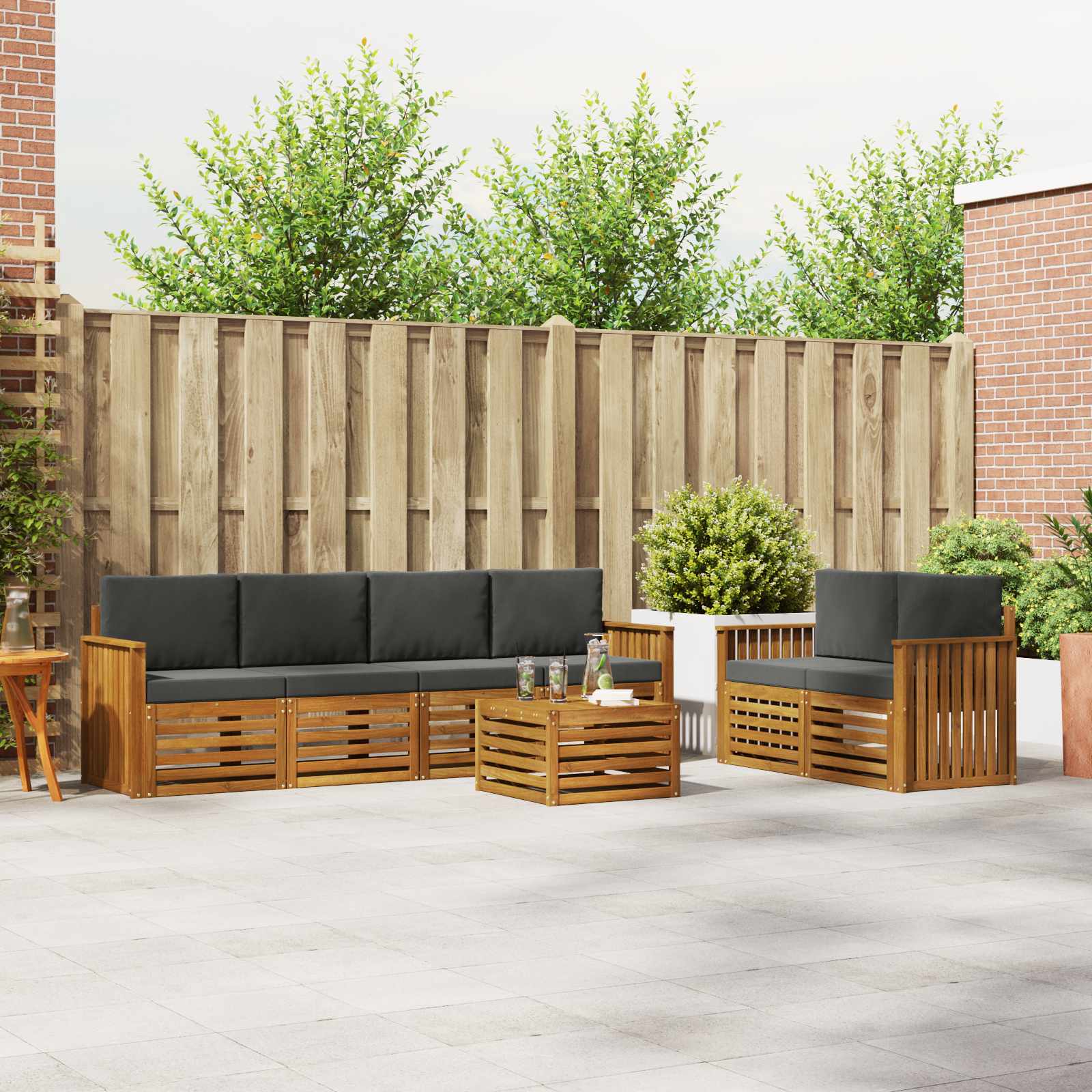 Buiten bankenset met kussen 7 pcs Natuurlijk en Antraciet