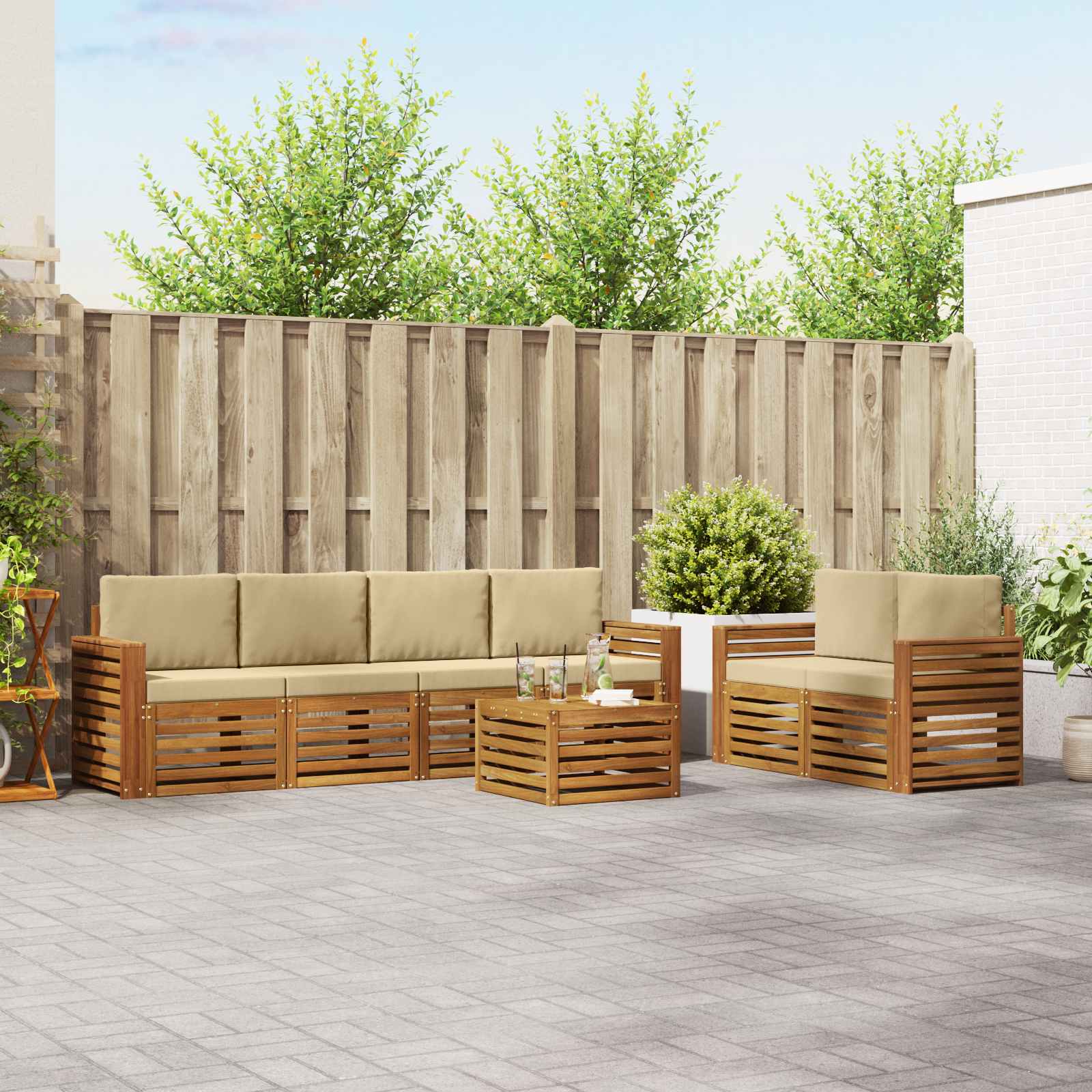 Buiten bankenset 7 pcs Natuurlijk en Beige Massief Acaciahout