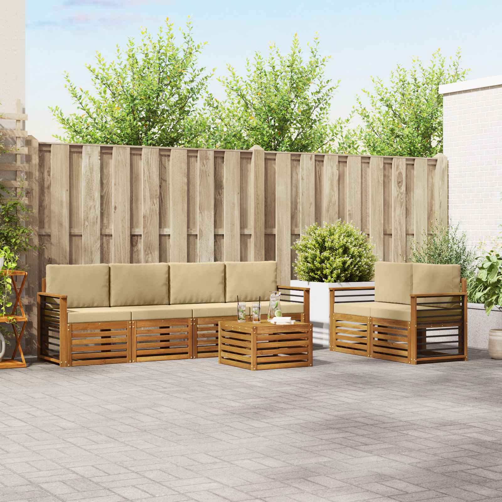 Buiten bankenset 7 pcs Natuurlijk en Beige Massief Acaciahout