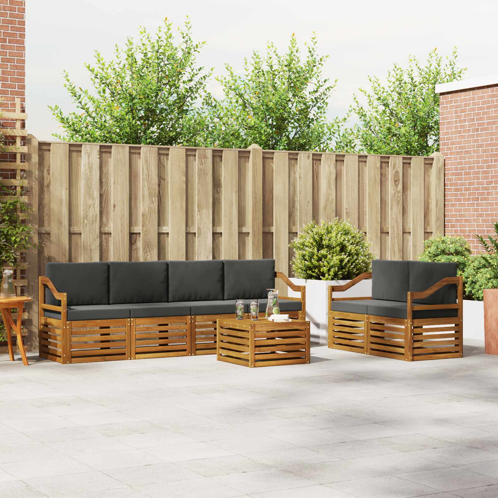 Buiten bankenset met kussen 7 pcs Natuurlijk en Antraciet – afbeelding 1