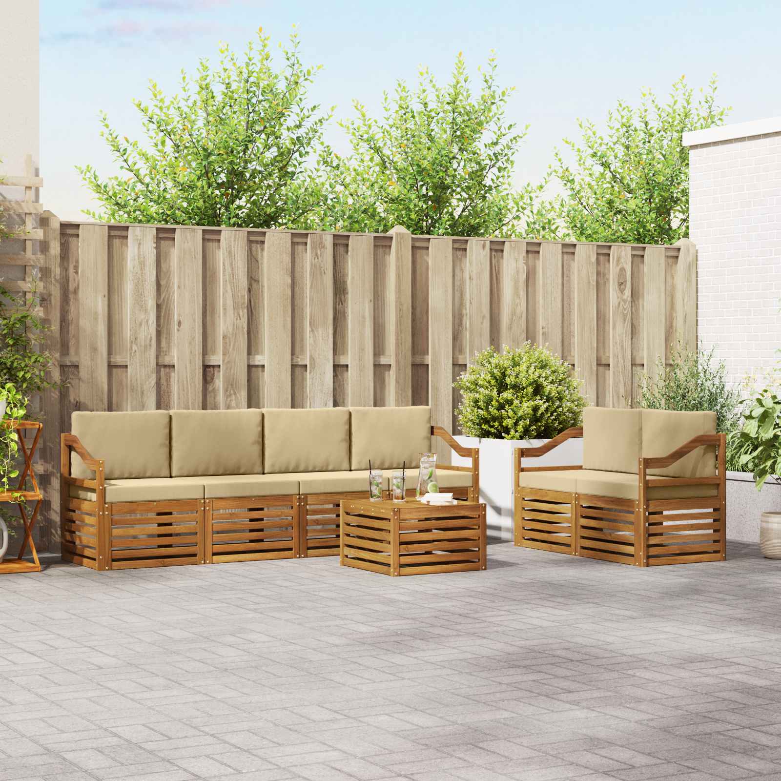 Buiten bankenset 7 pcs Natuurlijk en Beige Massief Acaciahout – afbeelding 1
