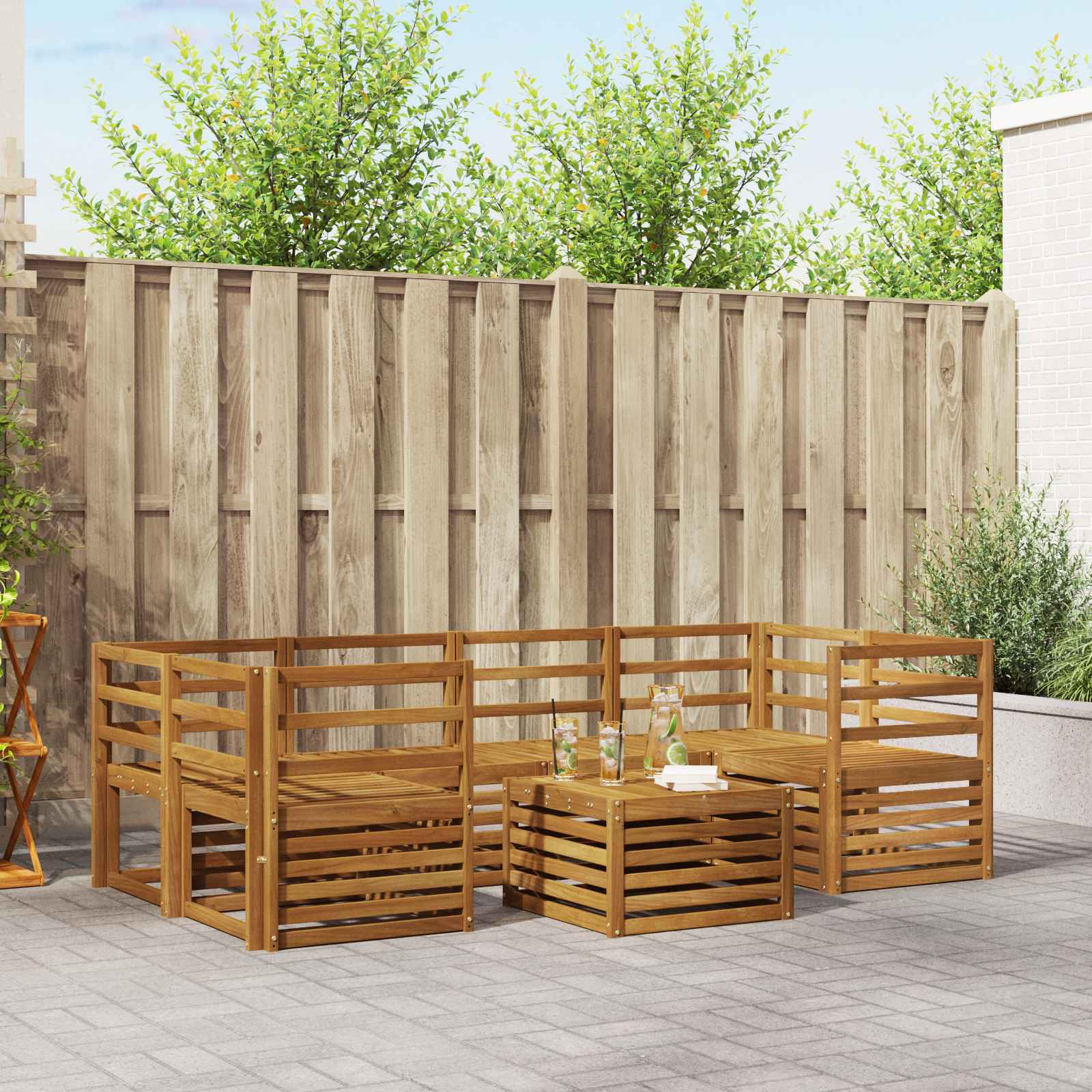 Buiten bankenset 7 pcs Naturel Massief Acaciahout – afbeelding 1