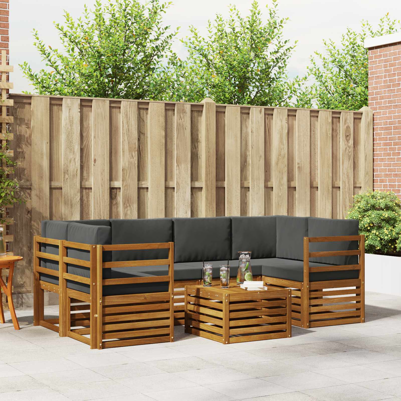 Buiten bankenset met kussen 7 pcs Natuurlijk en Antraciet