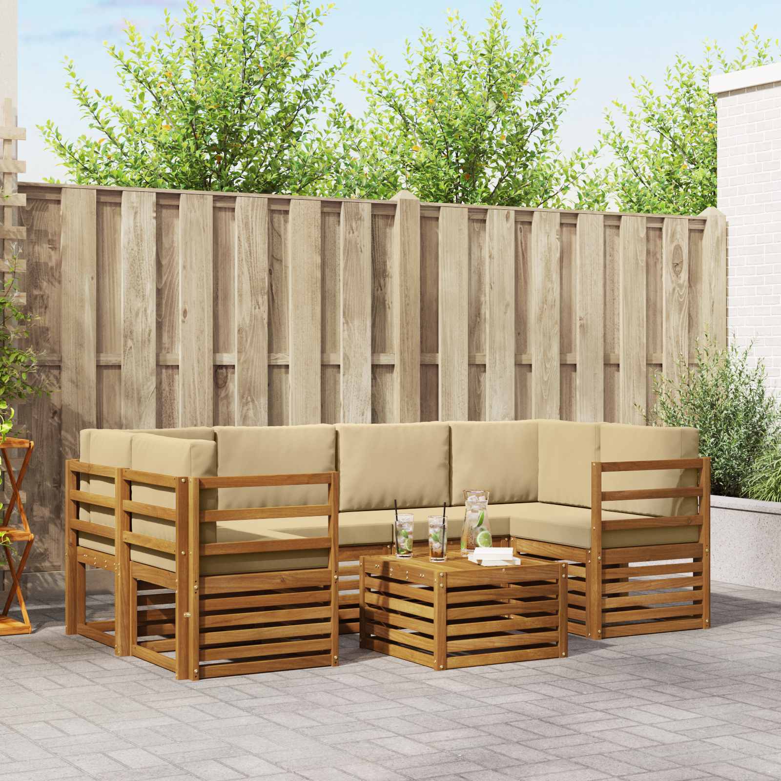 Buiten bankenset 7 pcs Natuurlijk en Beige Massief Acaciahout – afbeelding 1