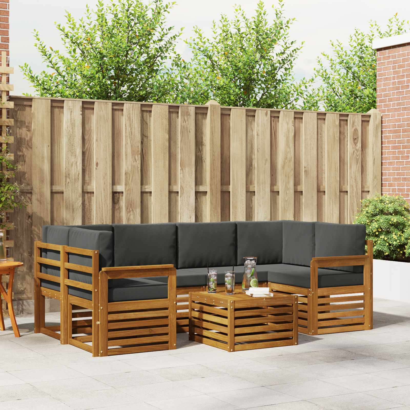 Buiten bankenset met kussen 7 pcs Natuurlijk en Antraciet – afbeelding 1
