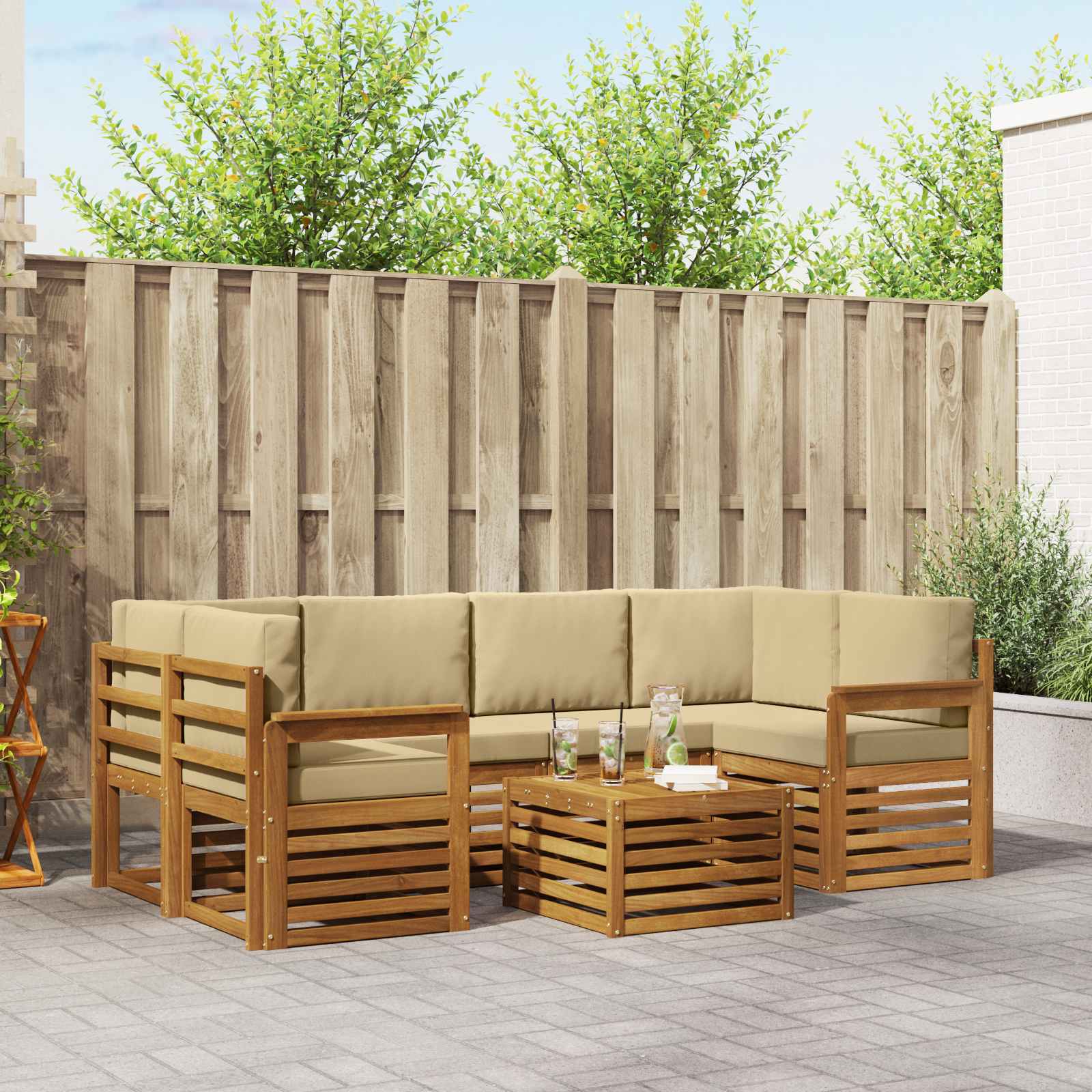 Buiten bankenset 7 pcs Natuurlijk en Beige Massief Acaciahout