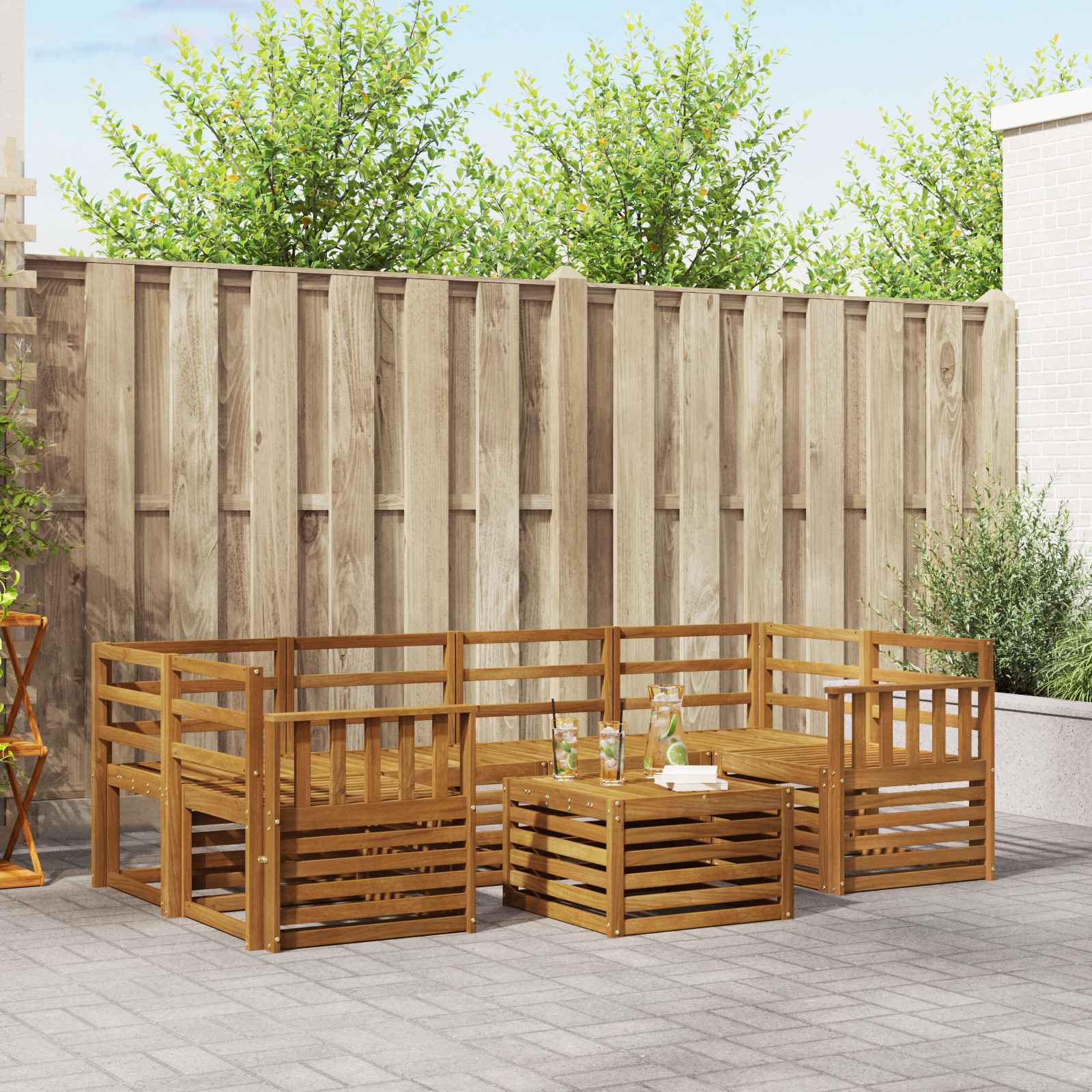 Buiten bankenset 7 pcs Naturel Massief Acaciahout