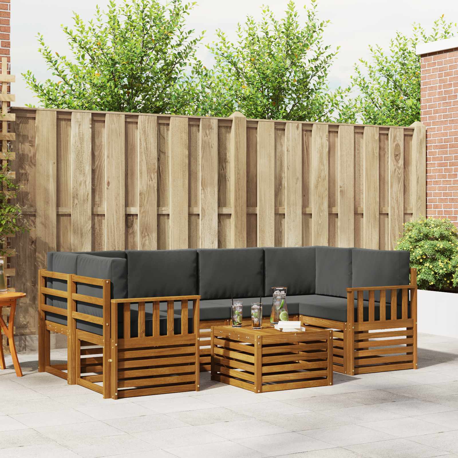 Buiten bankenset met kussen 7 pcs Natuurlijk en Antraciet