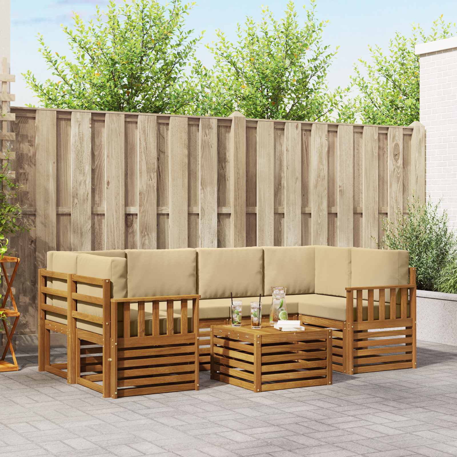 Buiten bankenset 7 pcs Natuurlijk en Beige Massief Acaciahout – afbeelding 1