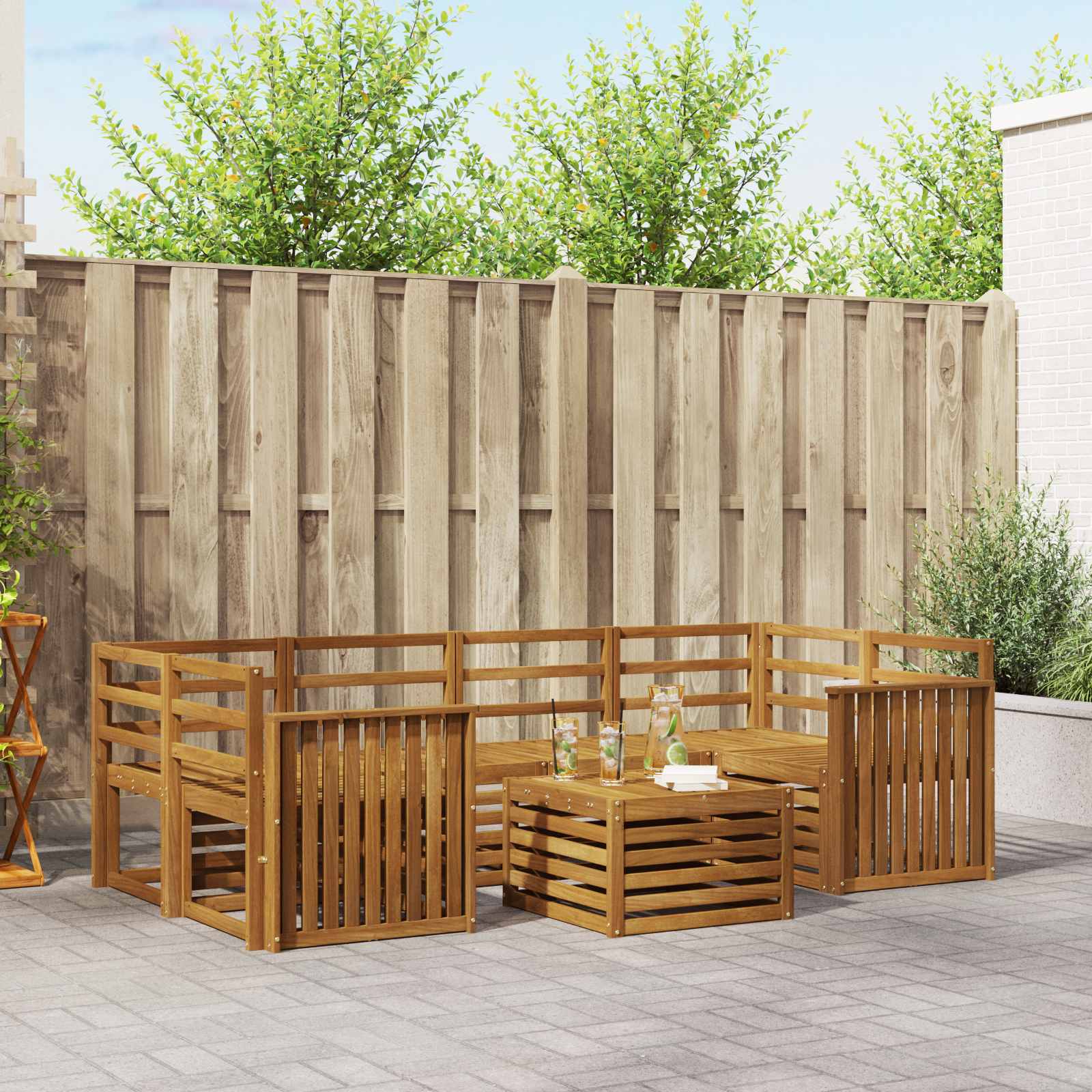 Buiten bankenset 7 pcs Naturel Massief Acaciahout
