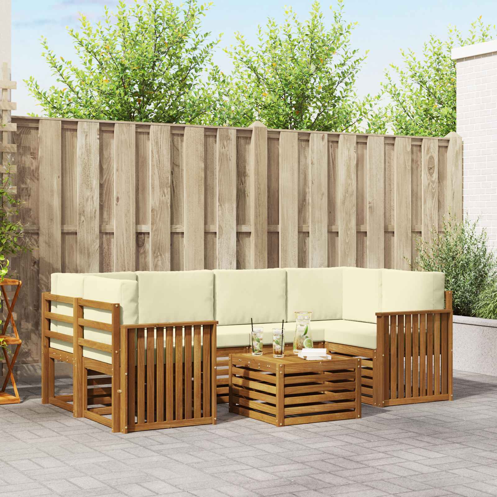Buiten bankenset 7 pcs Natuurlijk en Crème Massief Acaciahout