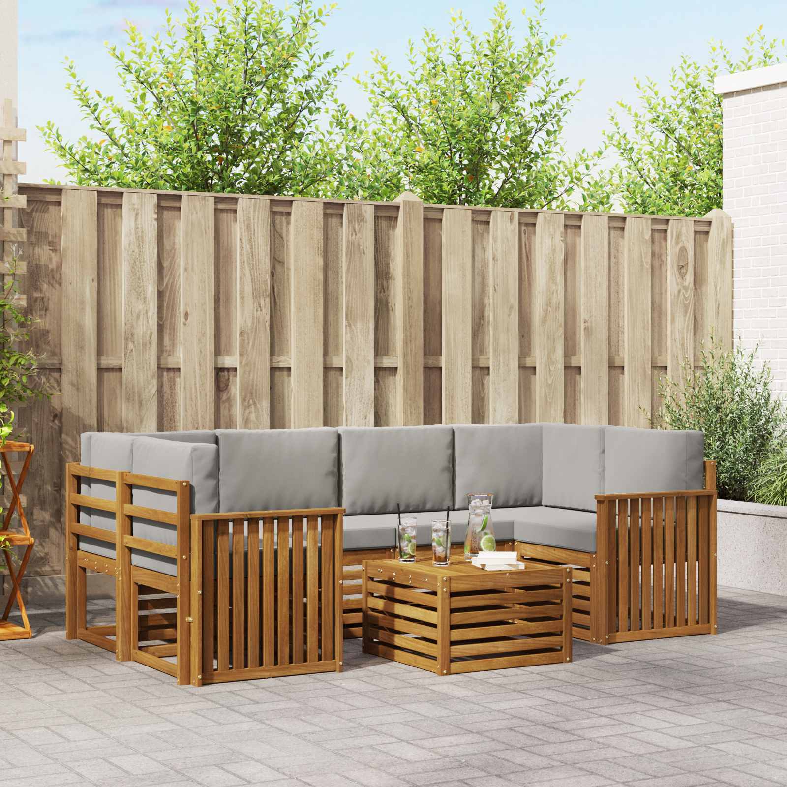Buiten bankenset met kussen 7 pcs Natuurlijk en Lichtgrijs – afbeelding 1