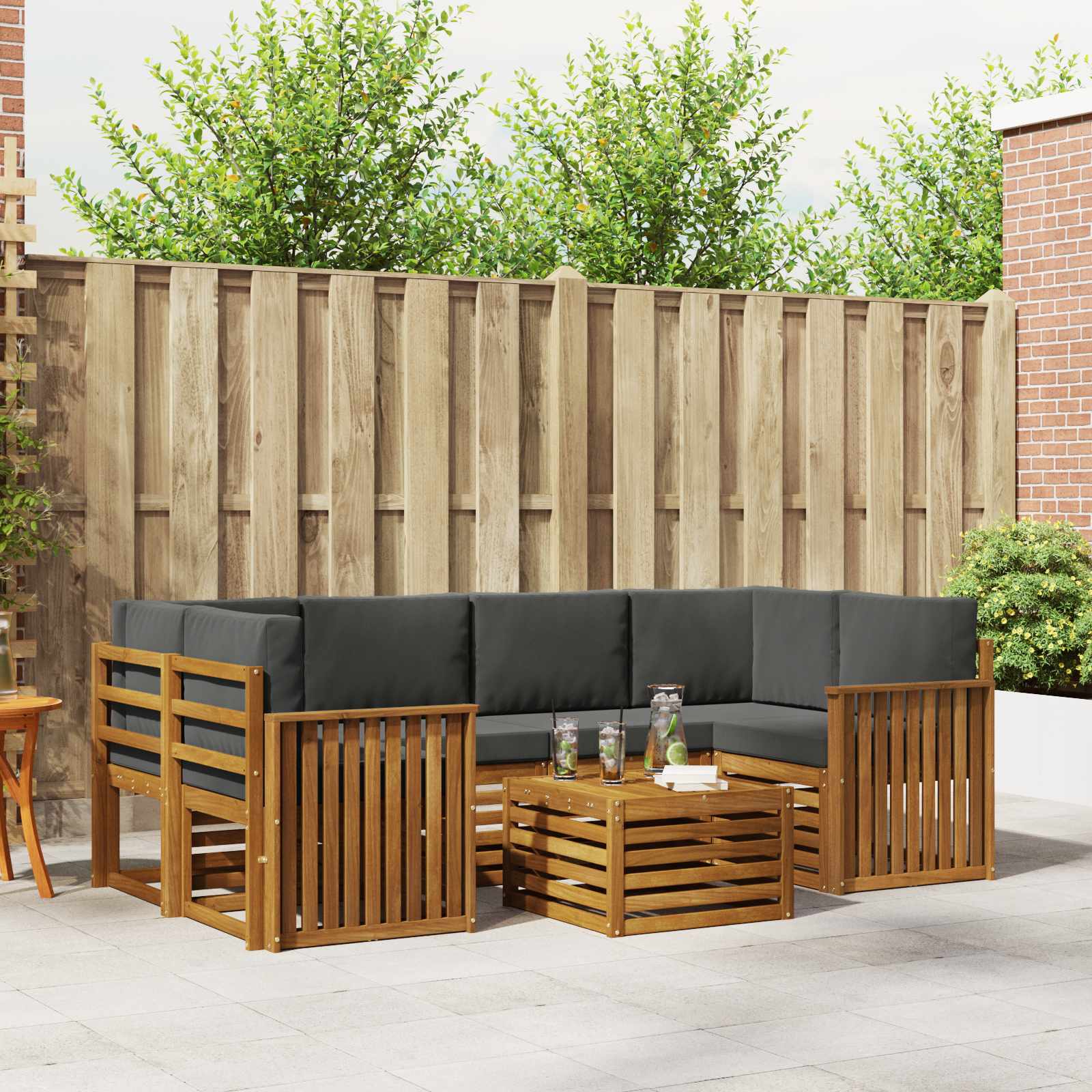 Buiten bankenset met kussen 7 pcs Natuurlijk en Antraciet – afbeelding 1