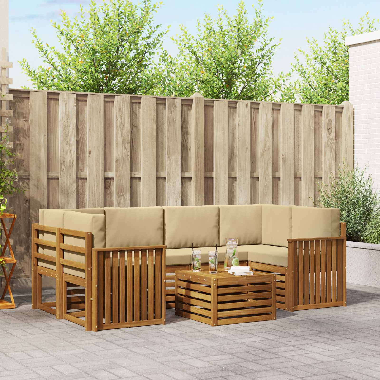 Buiten bankenset 7 pcs Natuurlijk en Beige Massief Acaciahout – afbeelding 1