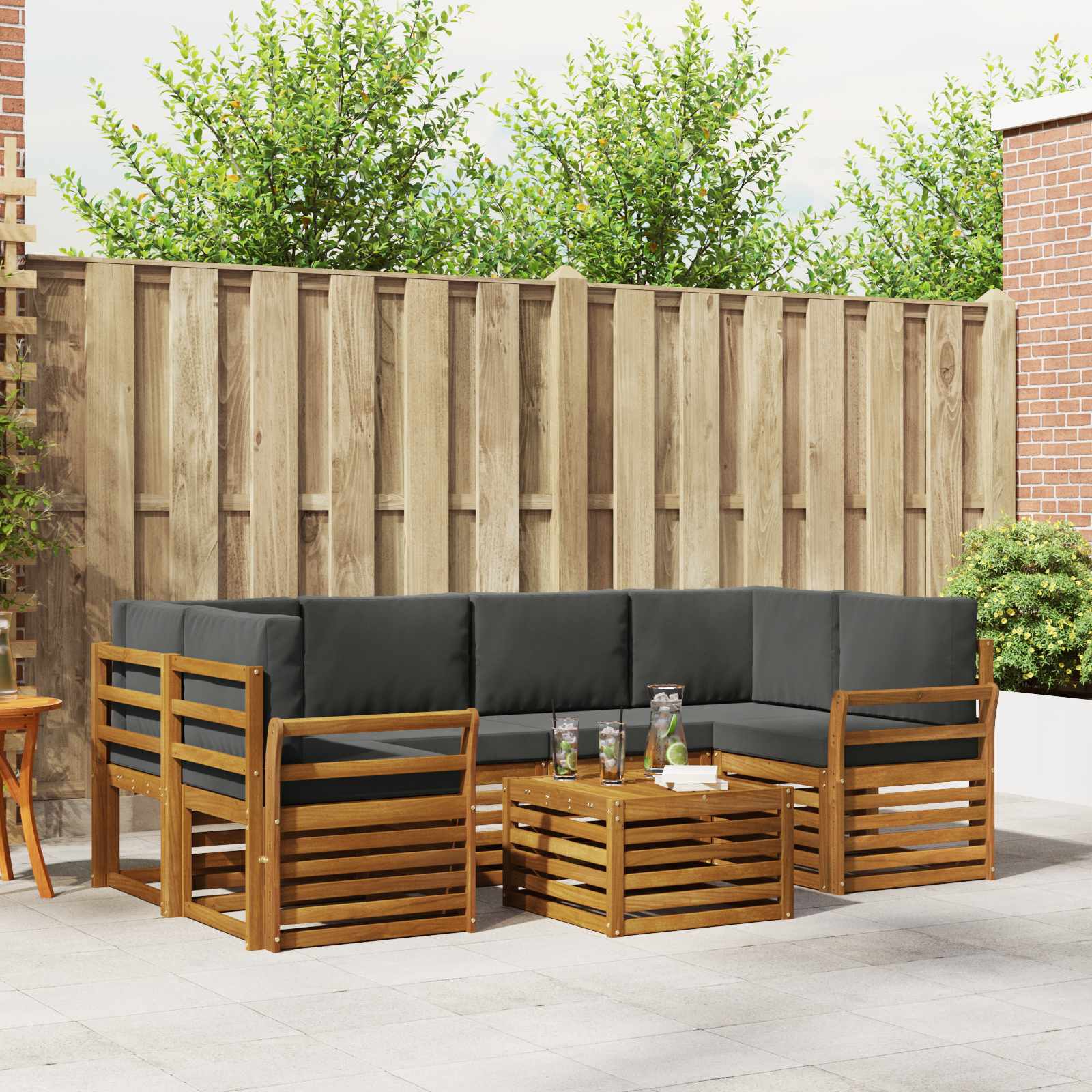Buiten bankenset met kussen 7 pcs Natuurlijk en Antraciet