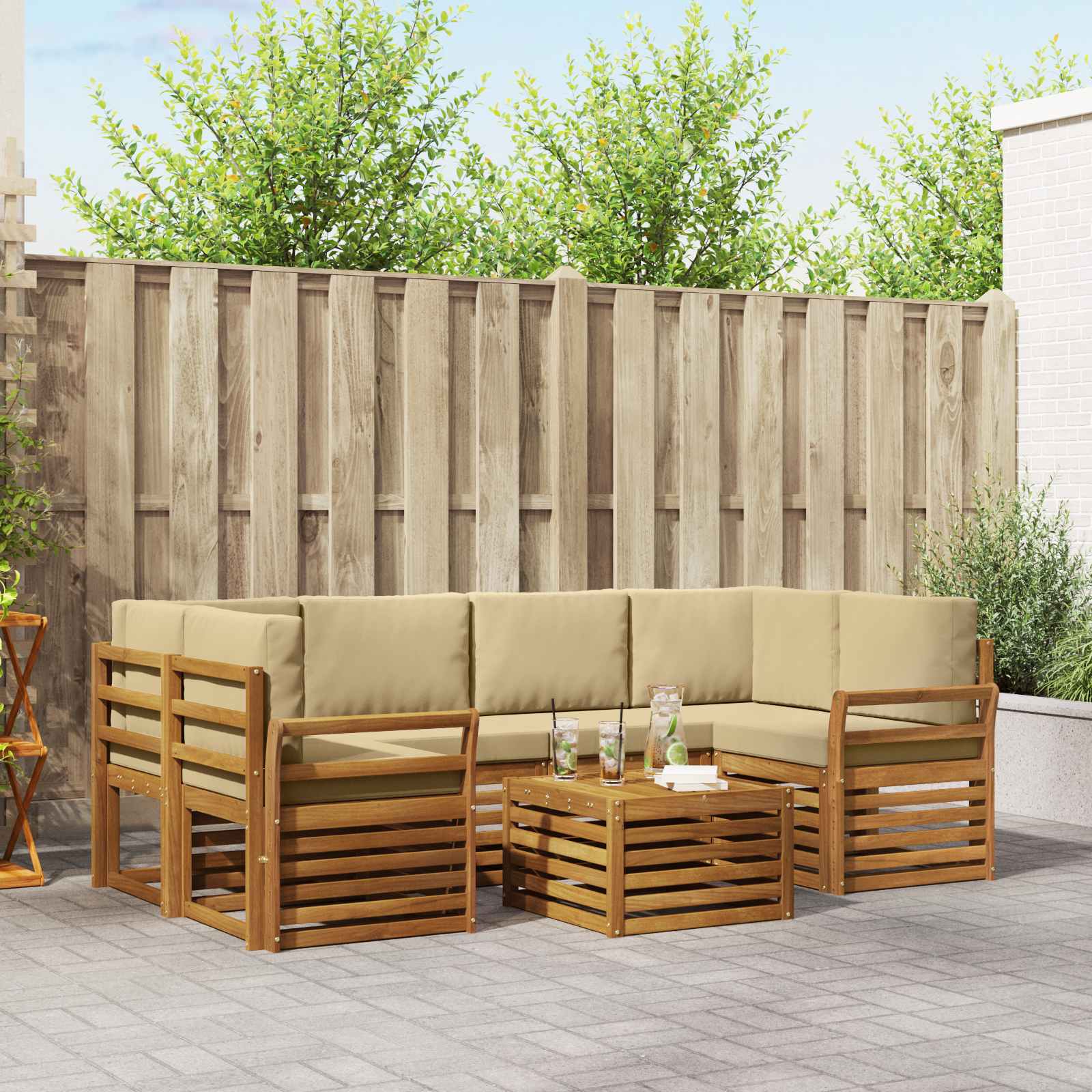 Buiten bankenset 7 pcs Natuurlijk en Beige Massief Acaciahout