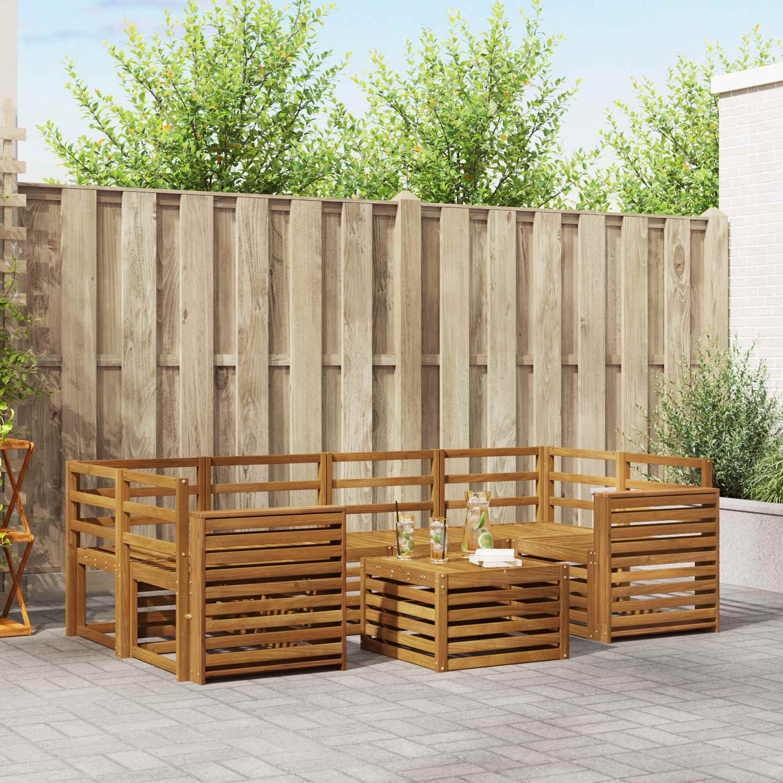 Buiten bankenset 7 pcs Naturel Massief Acaciahout