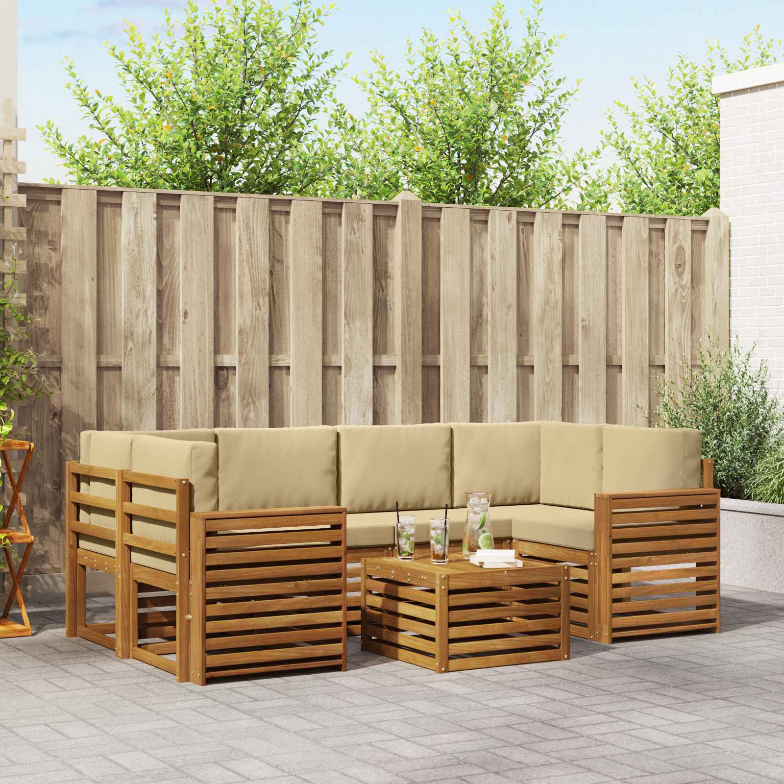 Buiten bankenset 7 pcs Natuurlijk en Beige Massief Acaciahout
