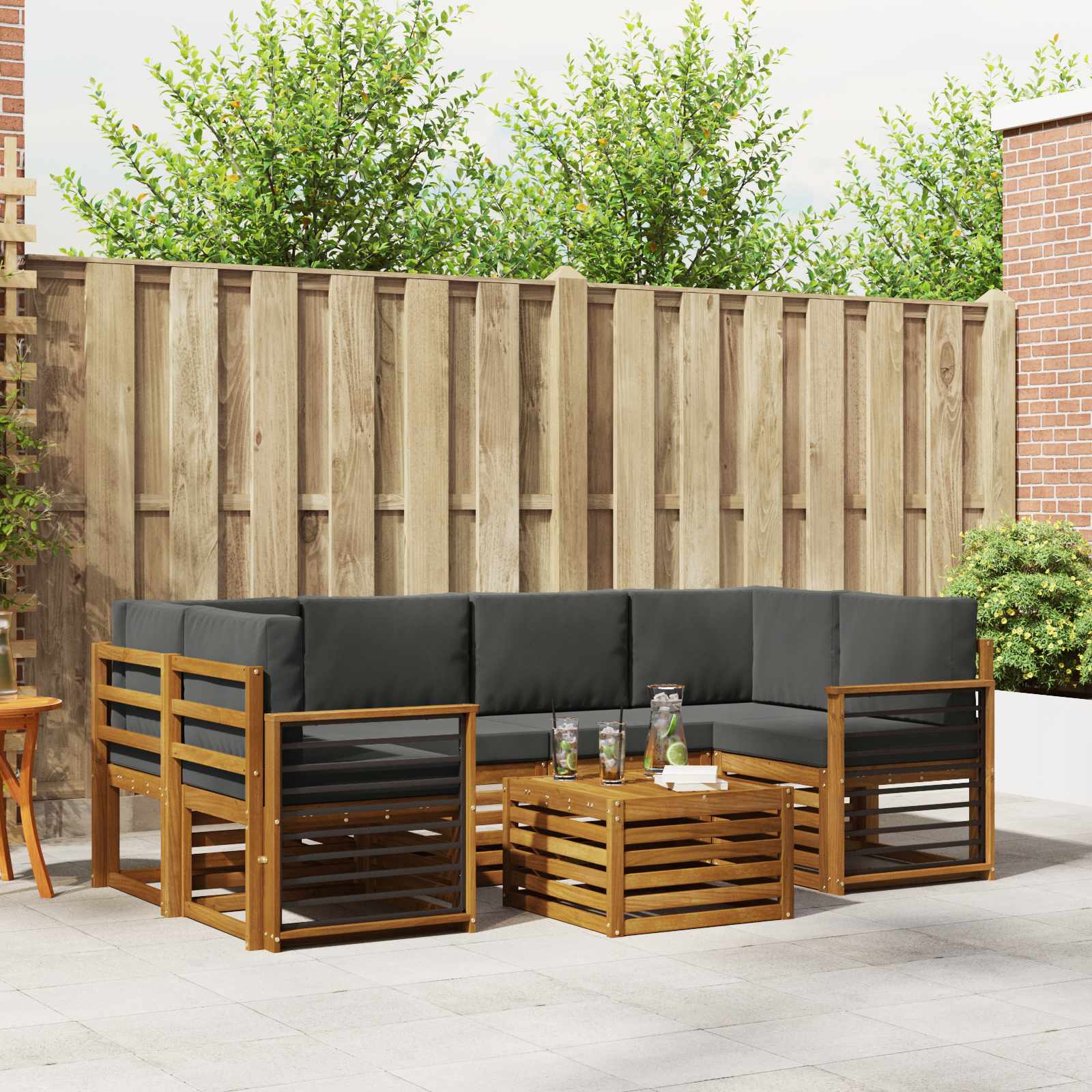 Buiten bankenset met kussen 7 pcs Natuurlijk en Antraciet