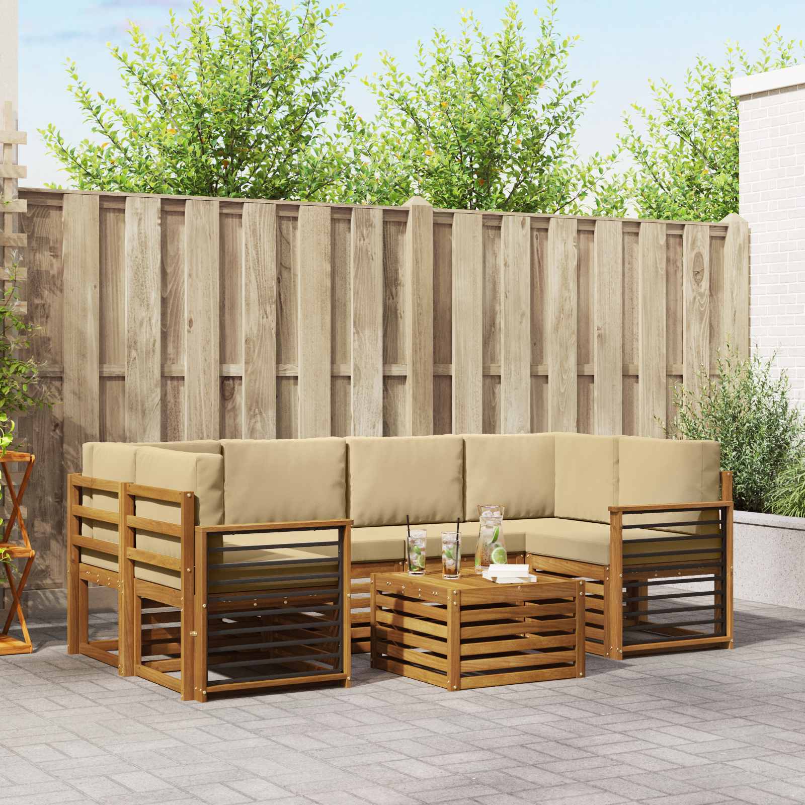 Buiten bankenset 7 pcs Natuurlijk en Beige Massief Acaciahout – afbeelding 1