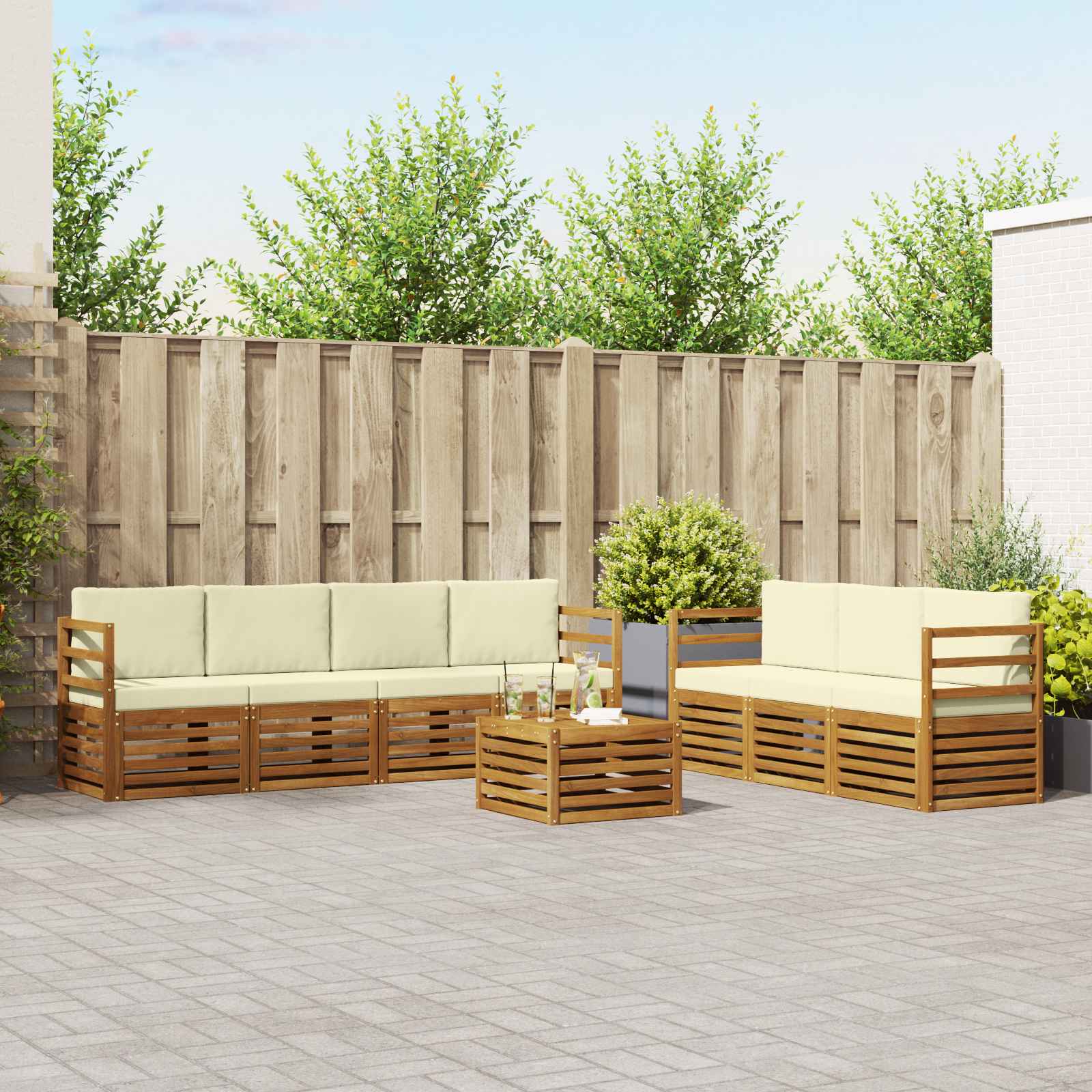 Sofa-Sets 8 pcs Natuurlijk en Crème Massief Acaciahout