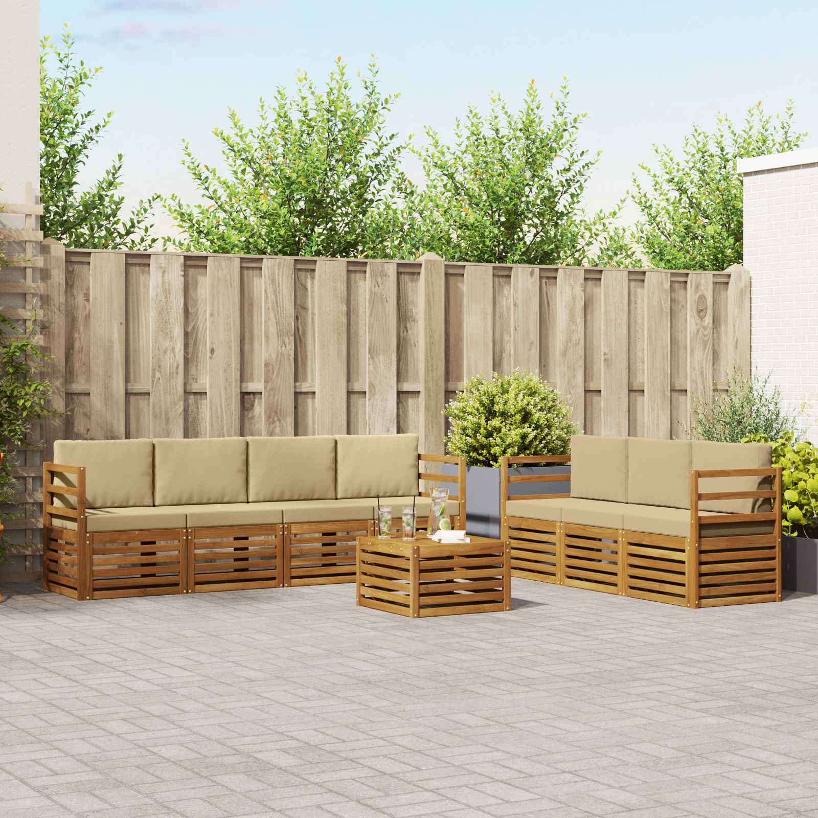 Sofa-Sets 8 pcs Natuurlijk en Beige Massief Acaciahout – afbeelding 1