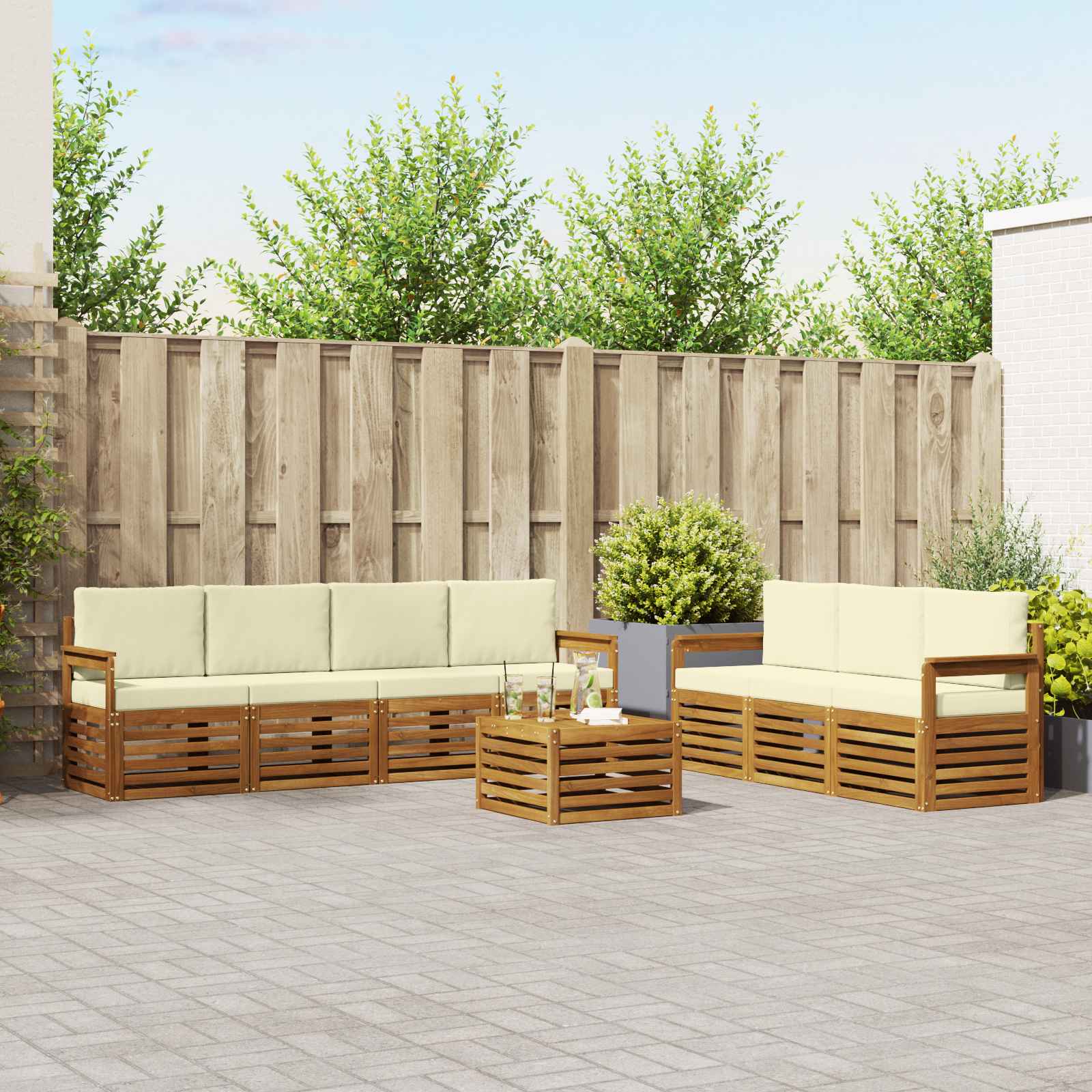 Sofa-Sets 8 pcs Natuurlijk en Crème Massief Acaciahout