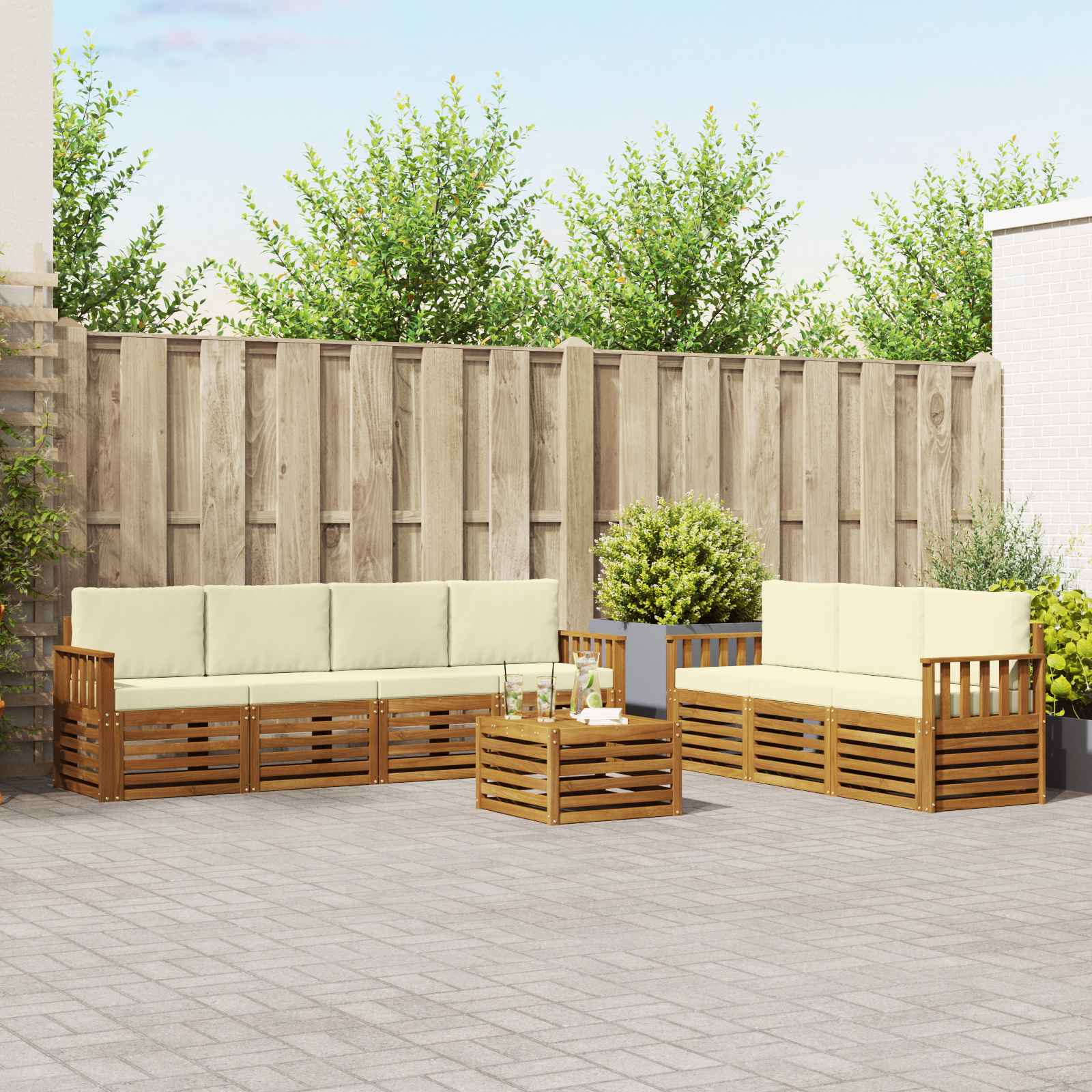 Sofa-Sets 8 pcs Natuurlijk en Crème Massief Acaciahout – afbeelding 1