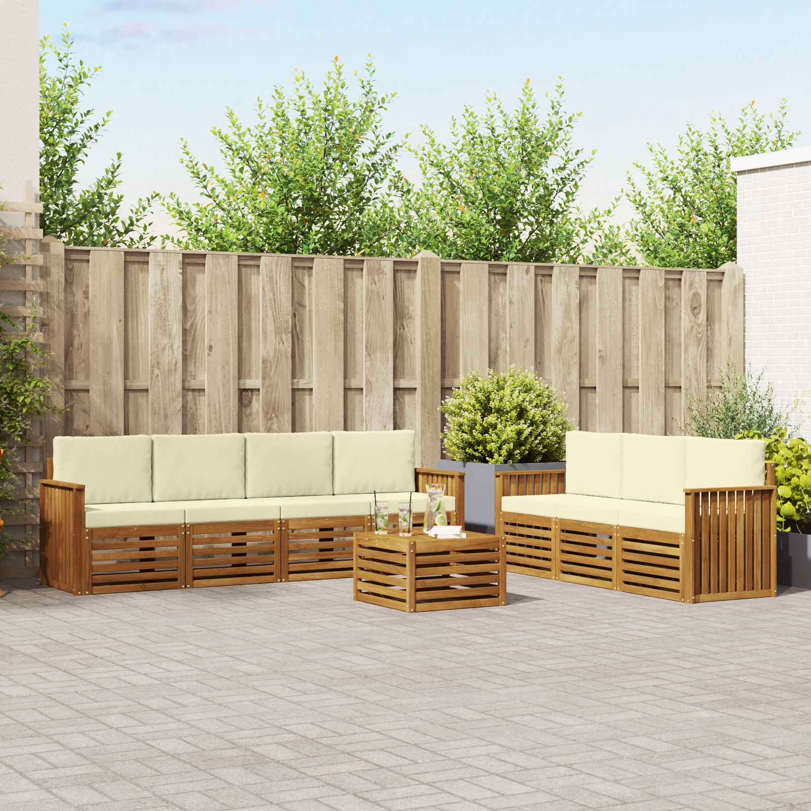 Sofa-Sets 8 pcs Natuurlijk en Crème Massief Acaciahout – afbeelding 1