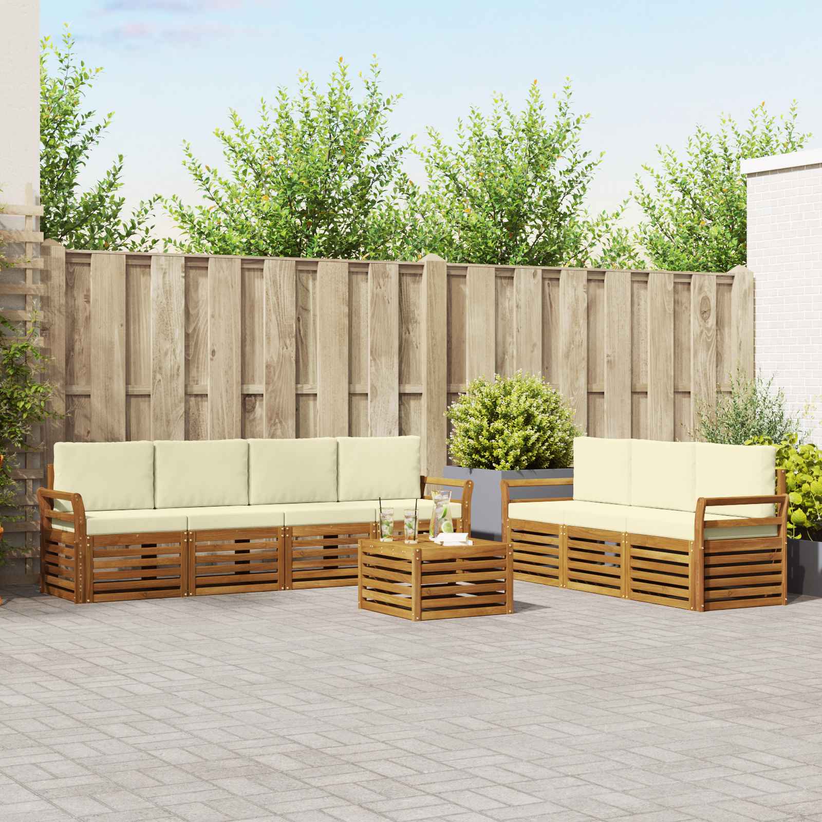 Sofa-Sets 8 pcs Natuurlijk en Crème Massief Acaciahout – afbeelding 1