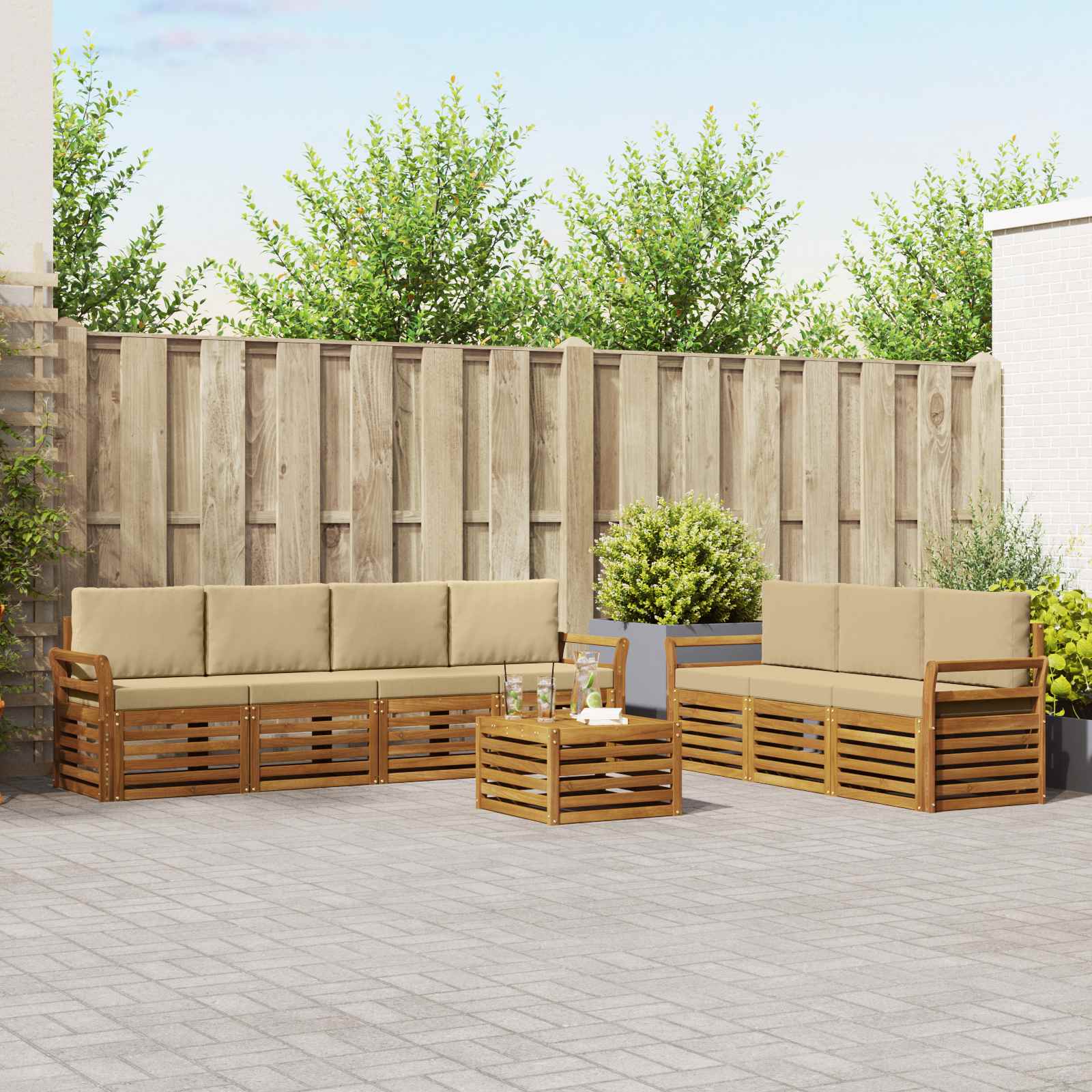 Sofa-Sets 8 pcs Natuurlijk en Beige Massief Acaciahout – afbeelding 1
