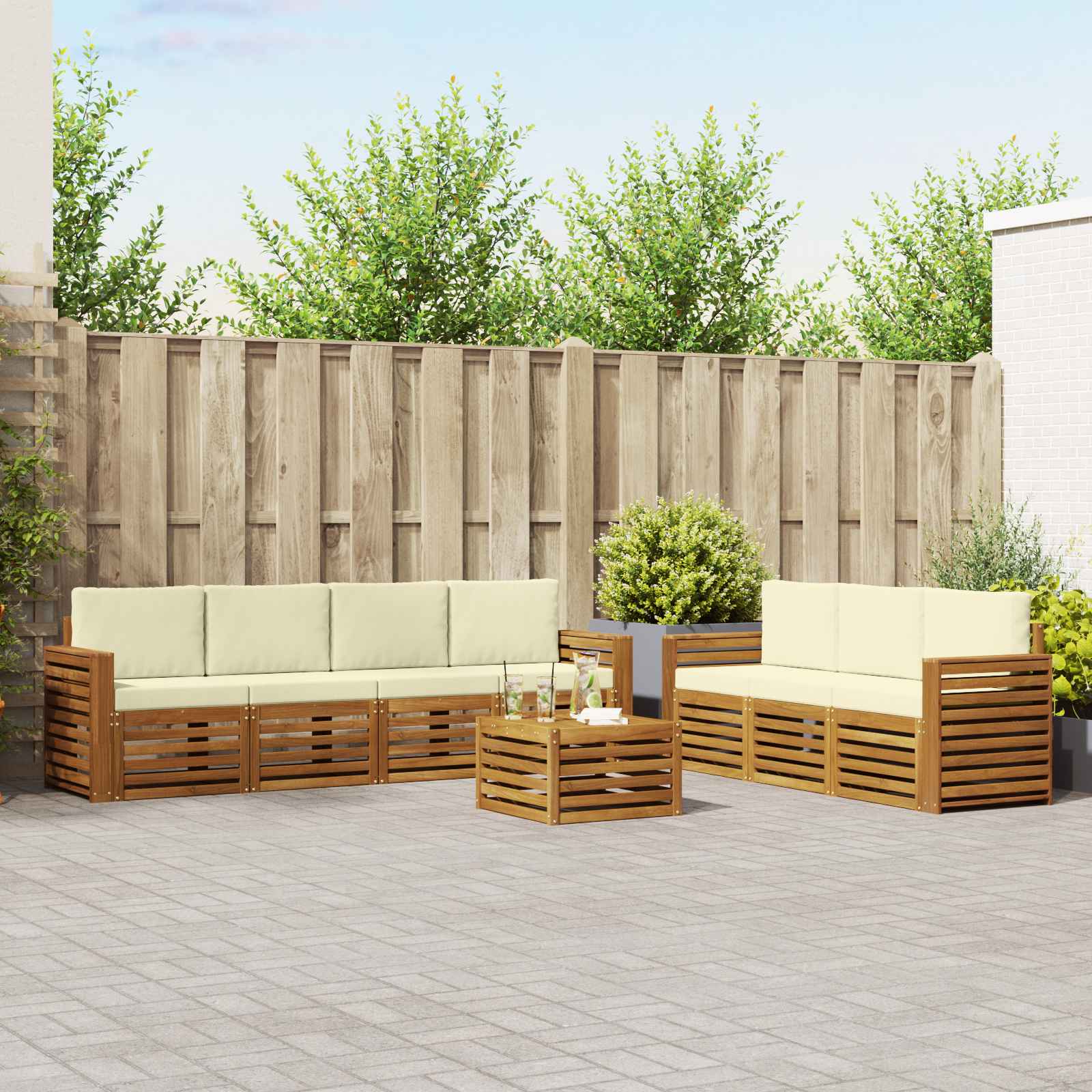 Sofa-Sets 8 pcs Natuurlijk en Crème Massief Acaciahout – afbeelding 1