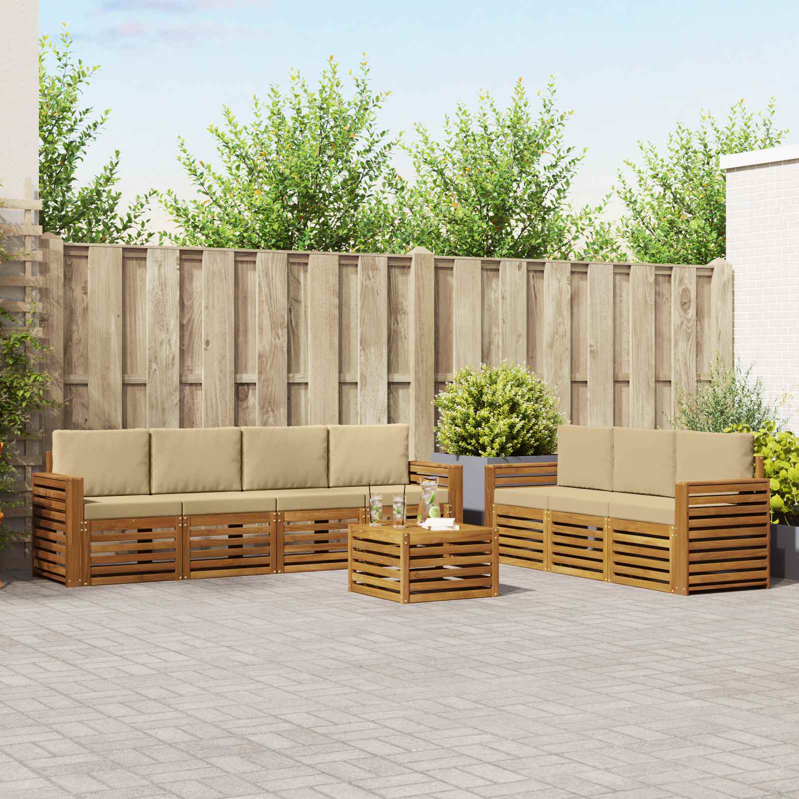 Sofa-Sets 8 pcs Natuurlijk en Beige Massief Acaciahout – afbeelding 1