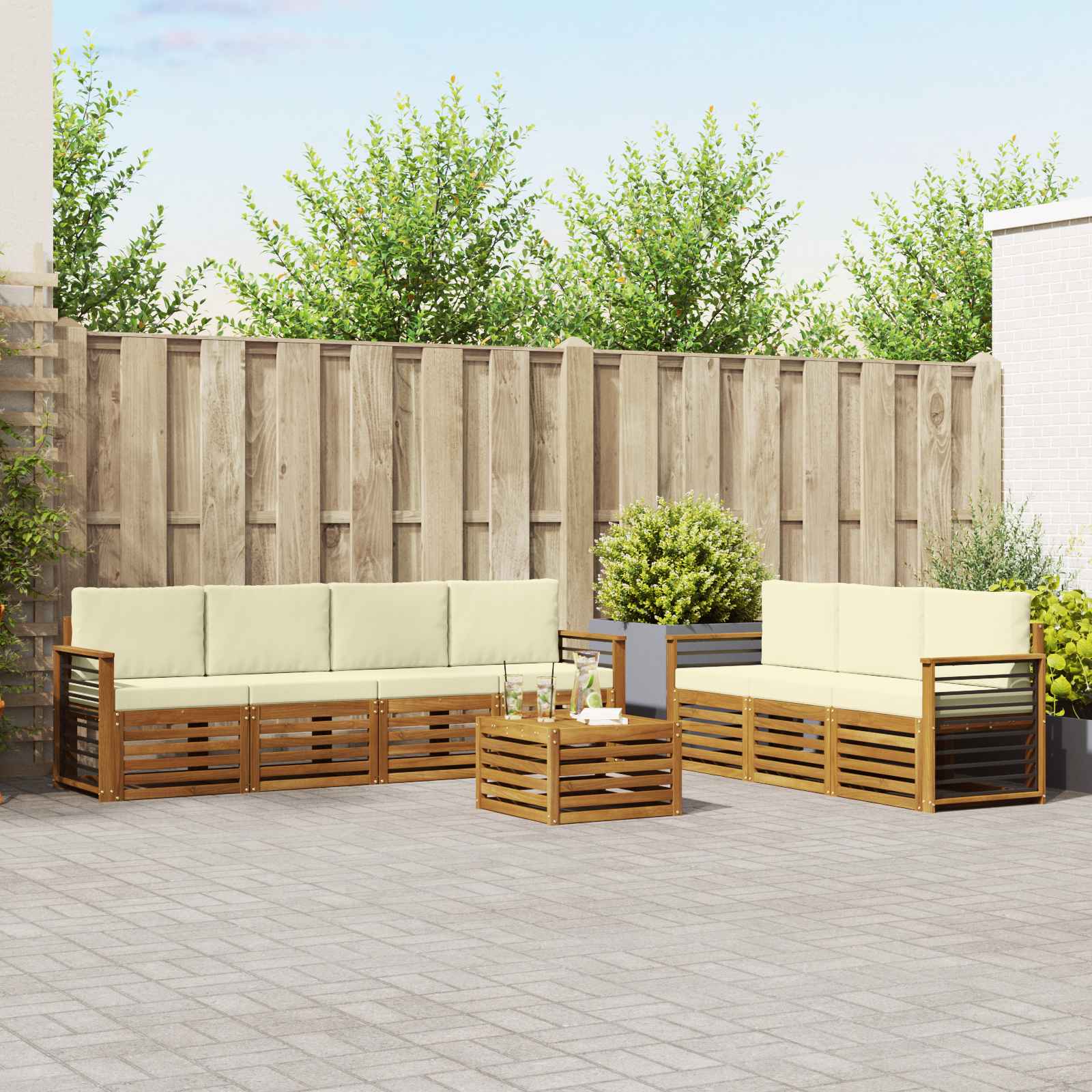 Sofa-Sets 8 pcs Natuurlijk en Crème Massief Acaciahout