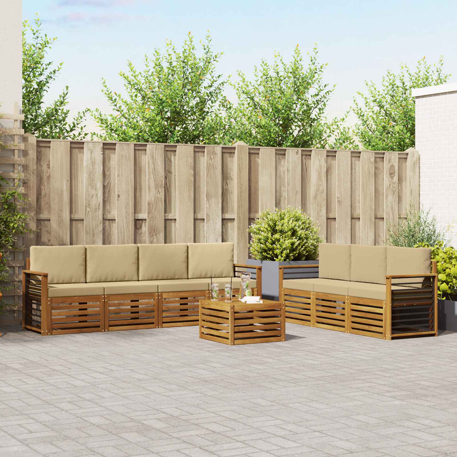 Sofa-Sets 8 pcs Natuurlijk en Beige Massief Acaciahout – afbeelding 1