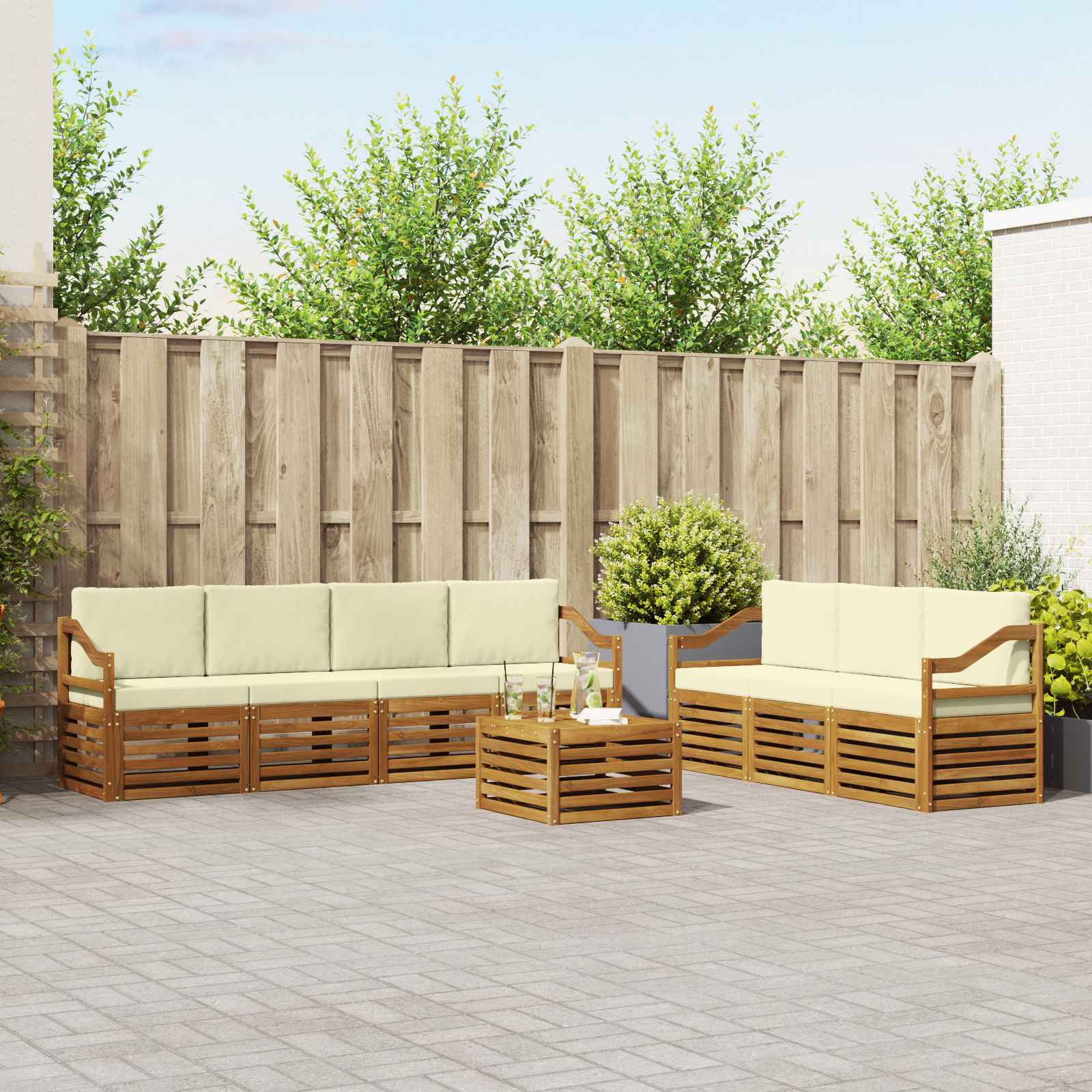 Sofa-Sets 8 pcs Natuurlijk en Crème Massief Acaciahout
