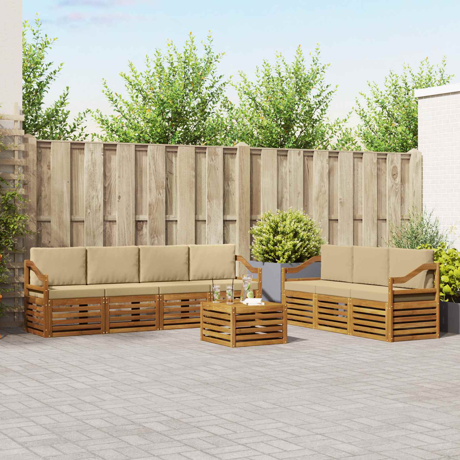 Sofa-Sets 8 pcs Natuurlijk en Beige Massief Acaciahout