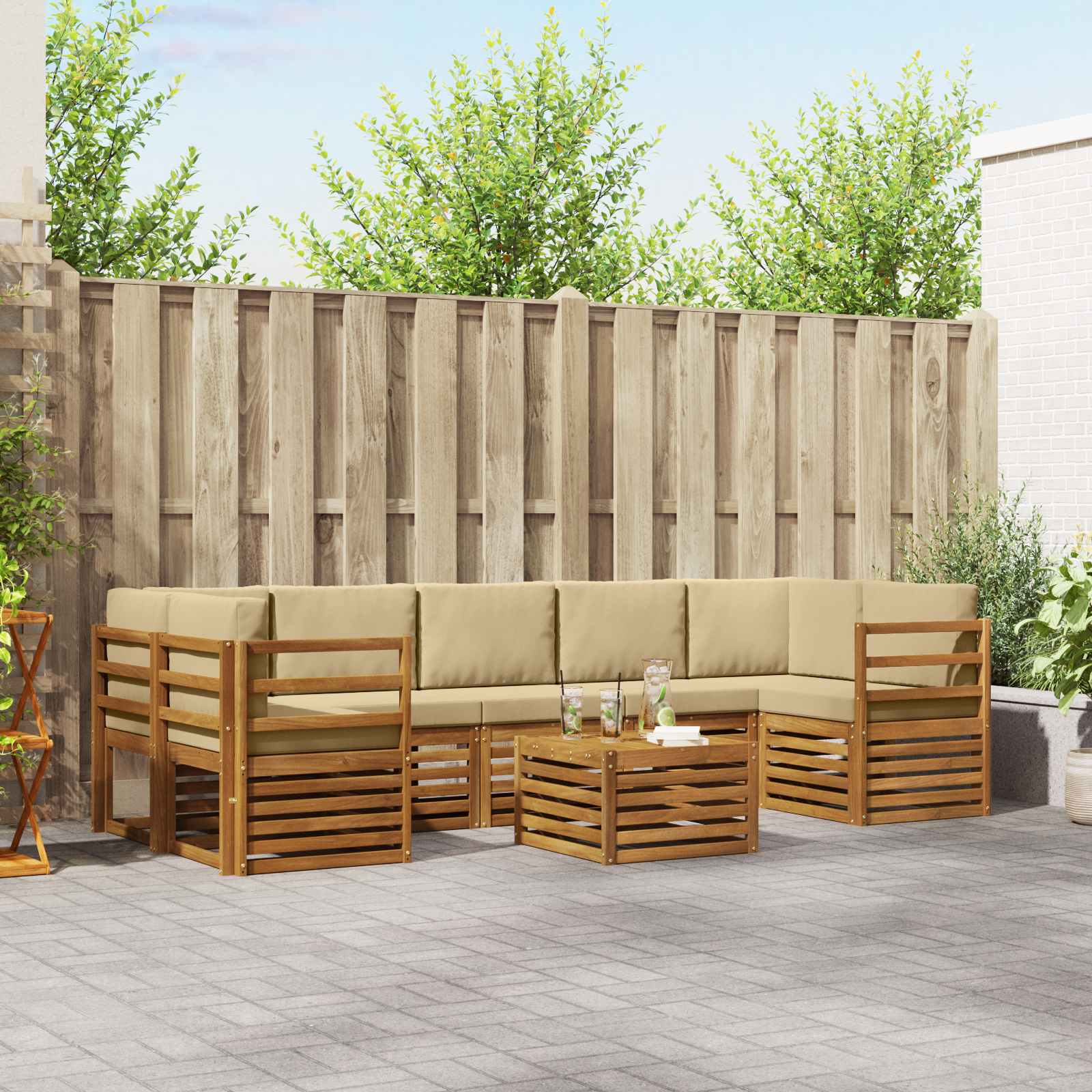 Buiten bankenset 8 pcs Natuurlijk en Beige Massief Acaciahout