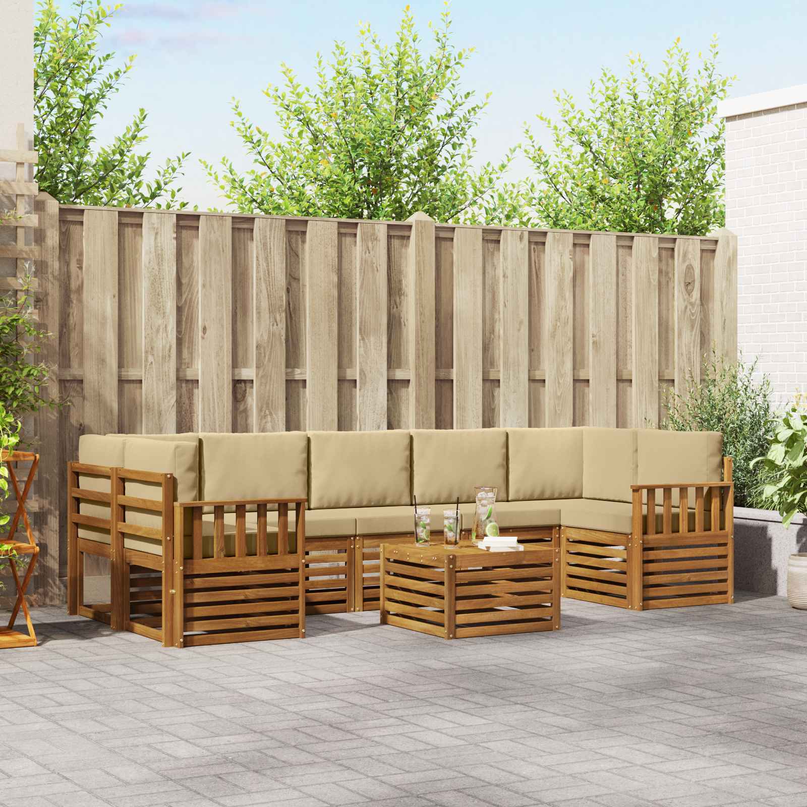 Buiten bankenset 8 pcs Natuurlijk en Beige Massief Acaciahout – afbeelding 1