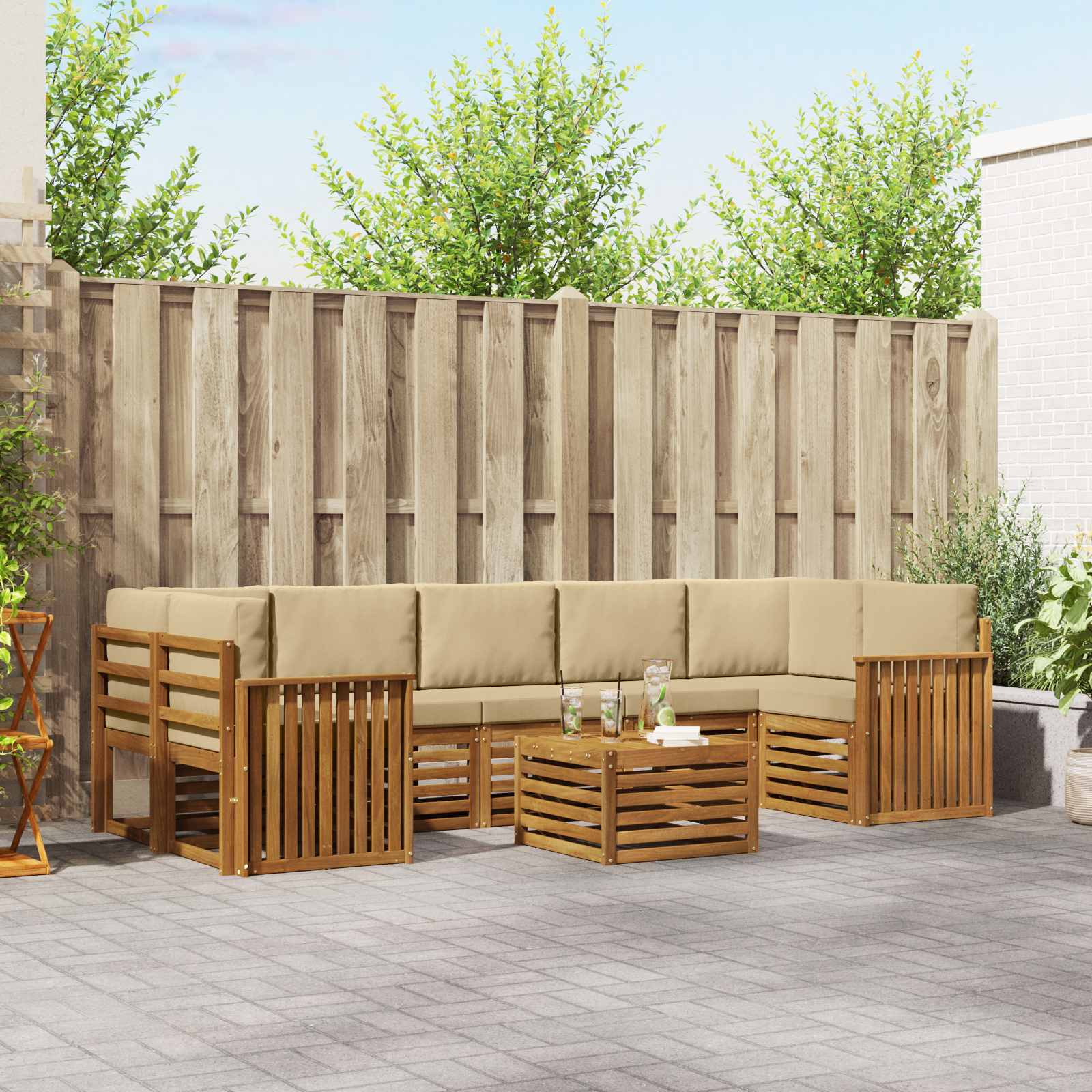 Buiten bankenset 8 pcs Natuurlijk en Beige Massief Acaciahout – afbeelding 1