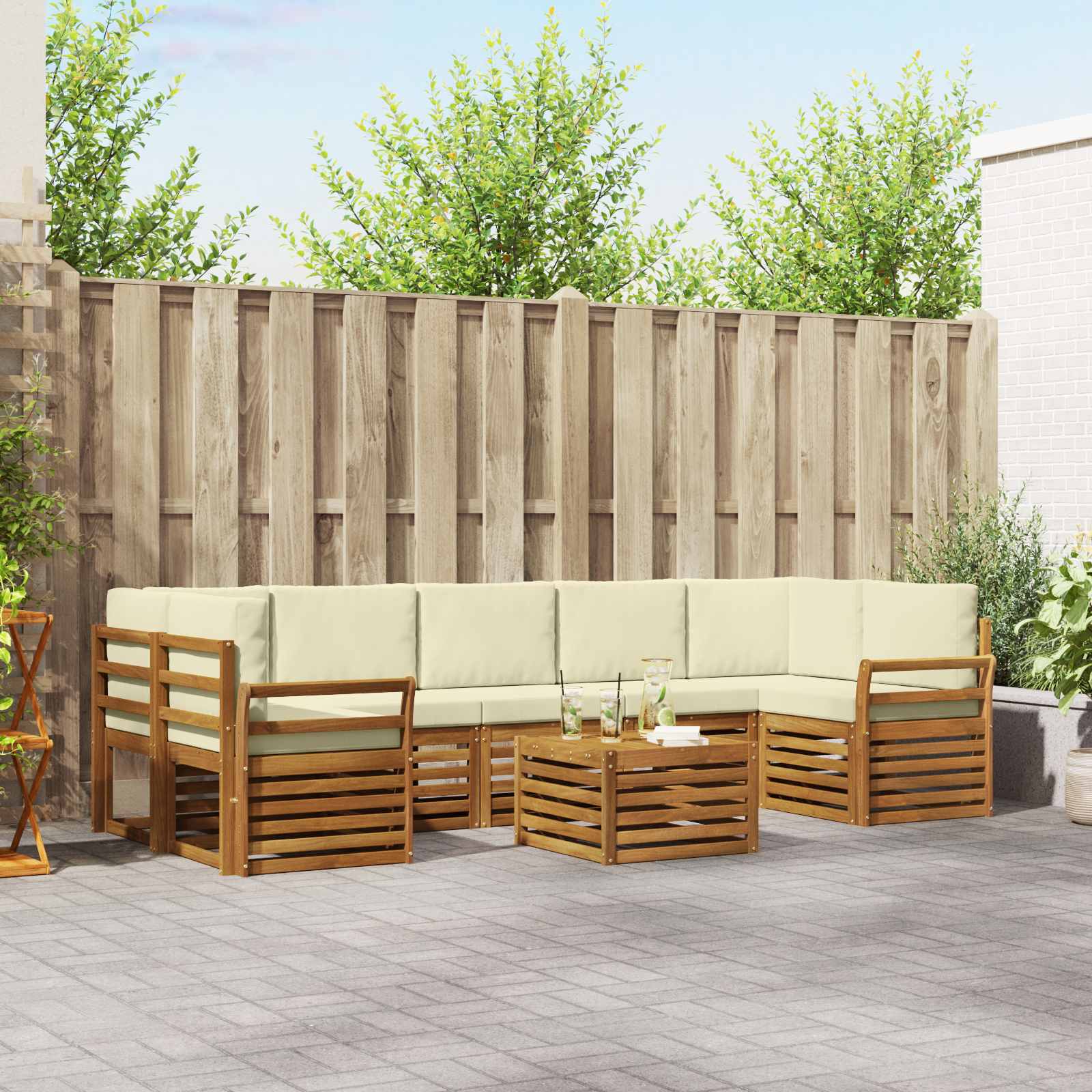 Buiten bankenset 8 pcs Natuurlijk en Crème Massief Acaciahout