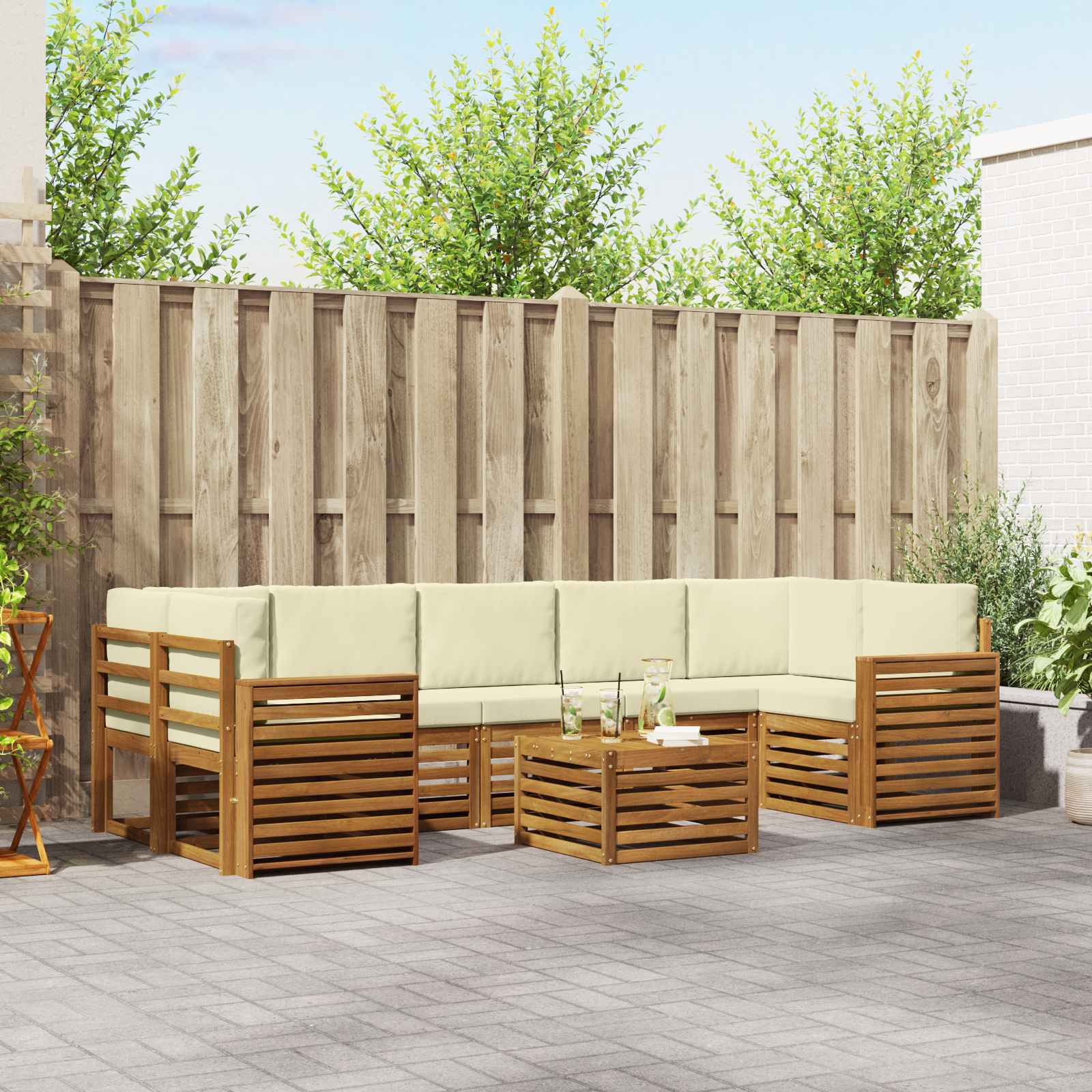 Buiten bankenset 8 pcs Natuurlijk en Crème Massief Acaciahout