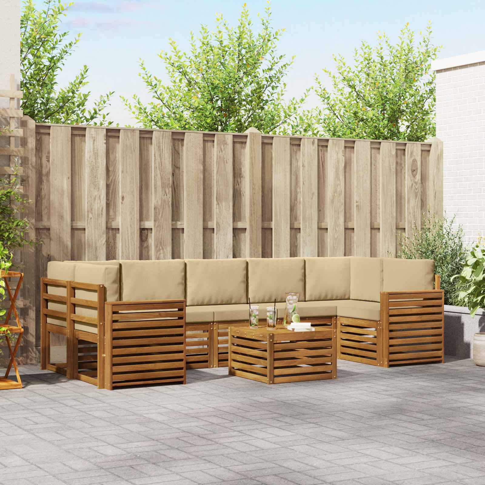Buiten bankenset 8 pcs Natuurlijk en Beige Massief Acaciahout