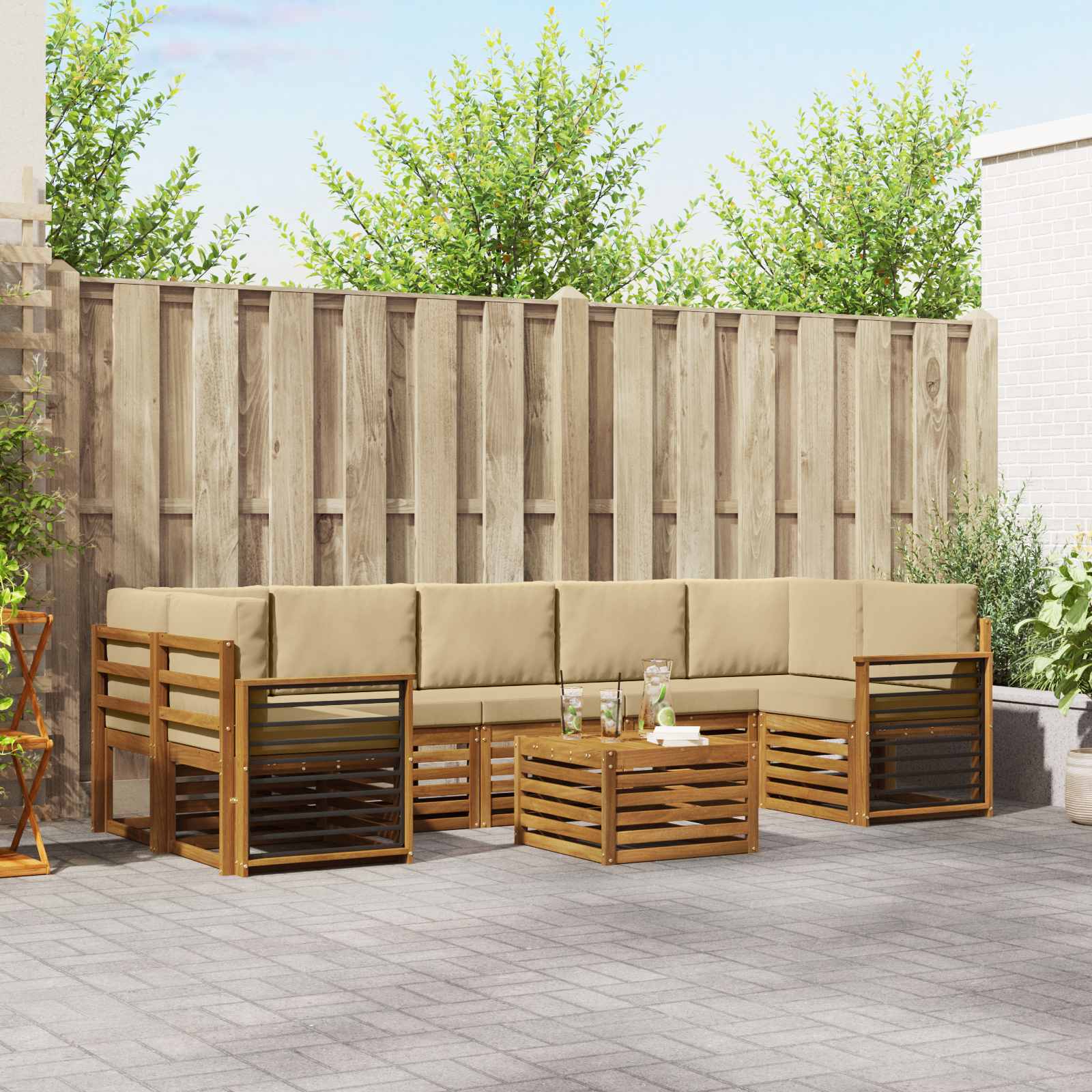Buiten bankenset 8 pcs Natuurlijk en Beige Massief Acaciahout