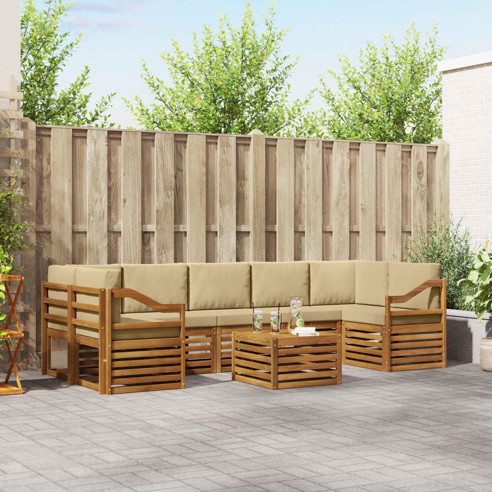 Buiten bankenset 8 pcs Natuurlijk en Beige Massief Acaciahout – afbeelding 1