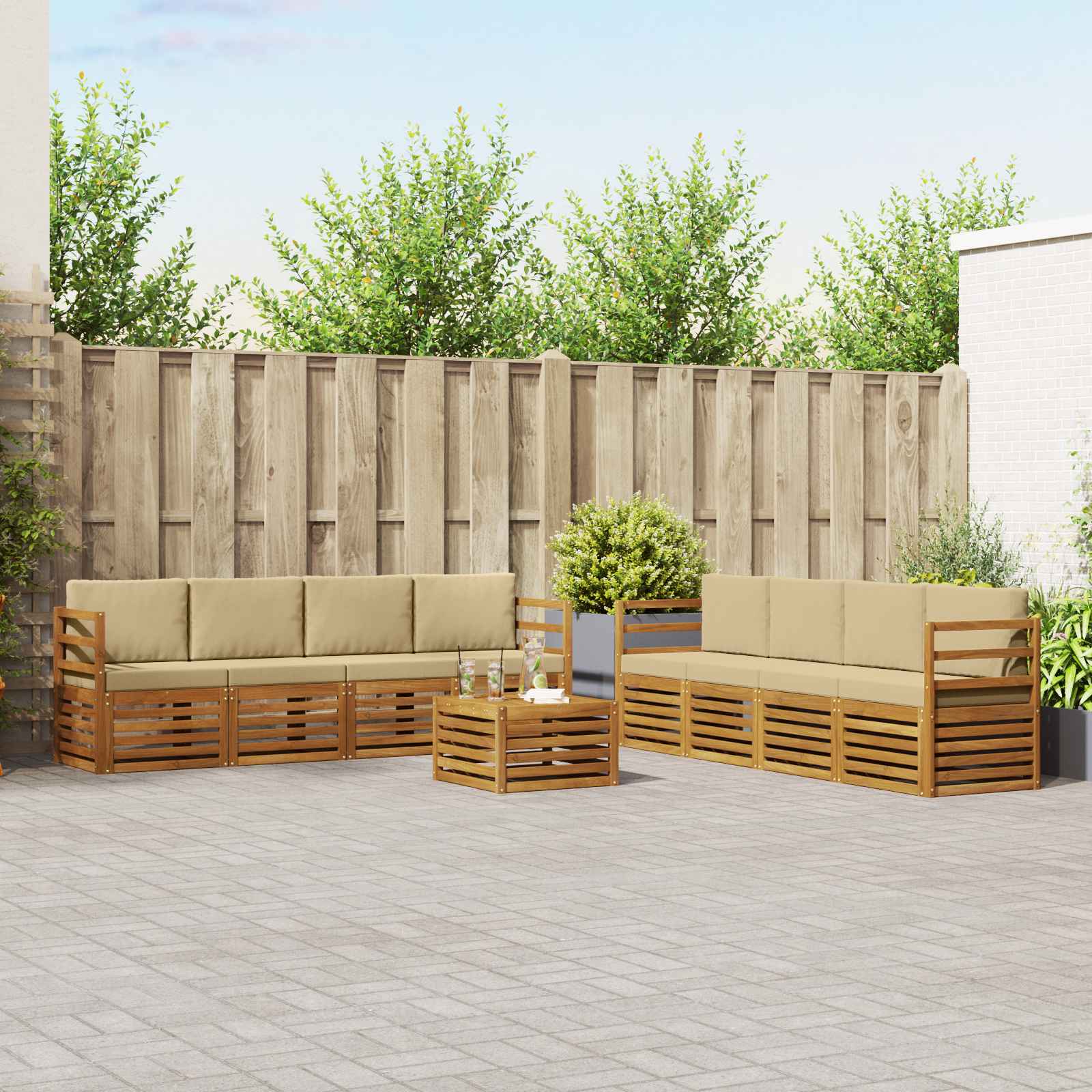 Sofa-Sets 9 pcs Natuurlijk en Beige Massief Acaciahout – afbeelding 1