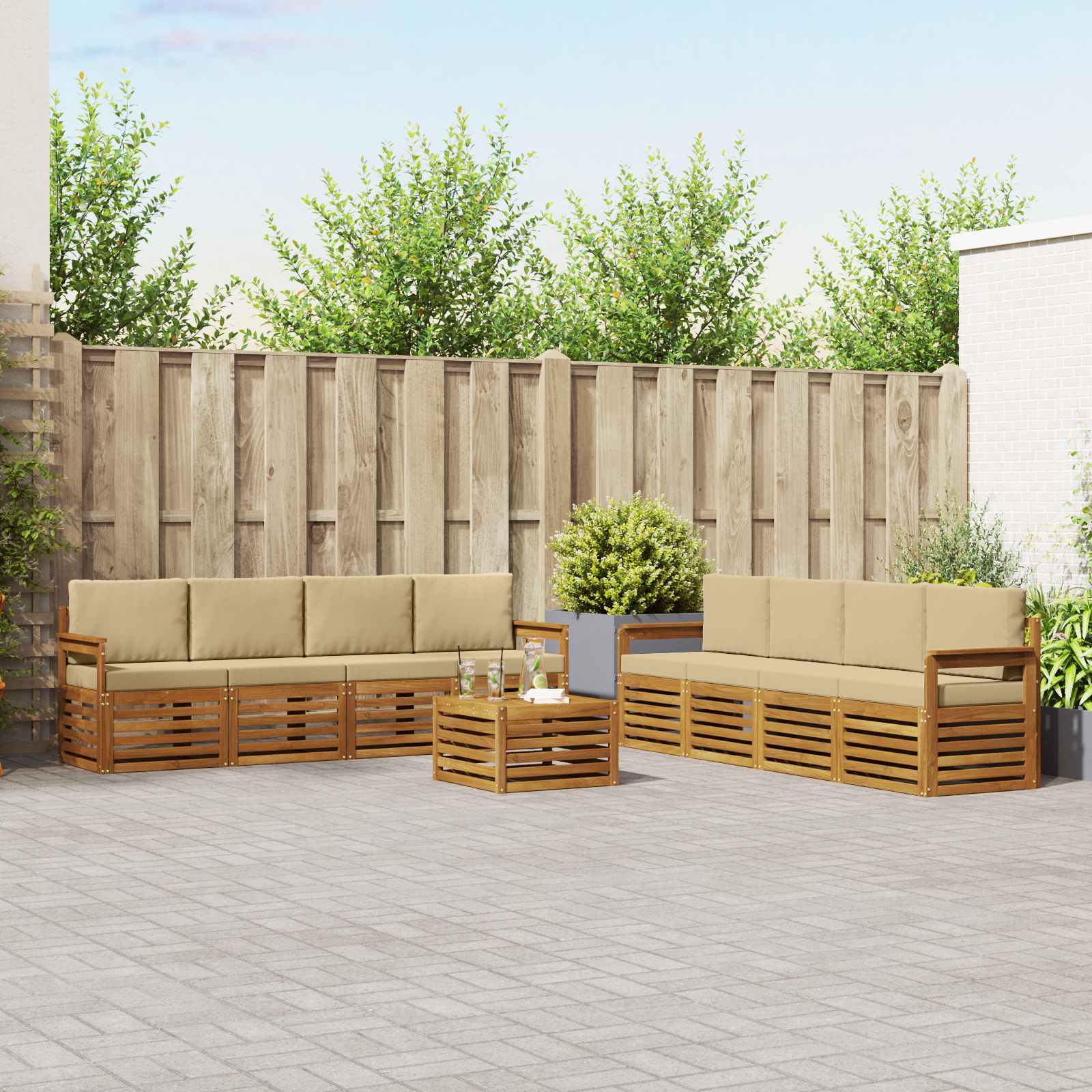 Sofa-Sets 9 pcs Natuurlijk en Beige Massief Acaciahout – afbeelding 1