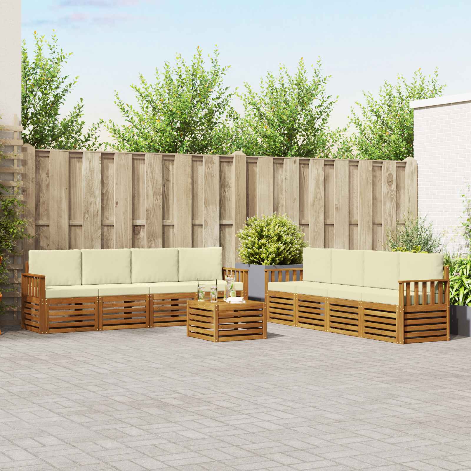Sofa-Sets 9 pcs Natuurlijk en Crème Massief Acaciahout – afbeelding 1